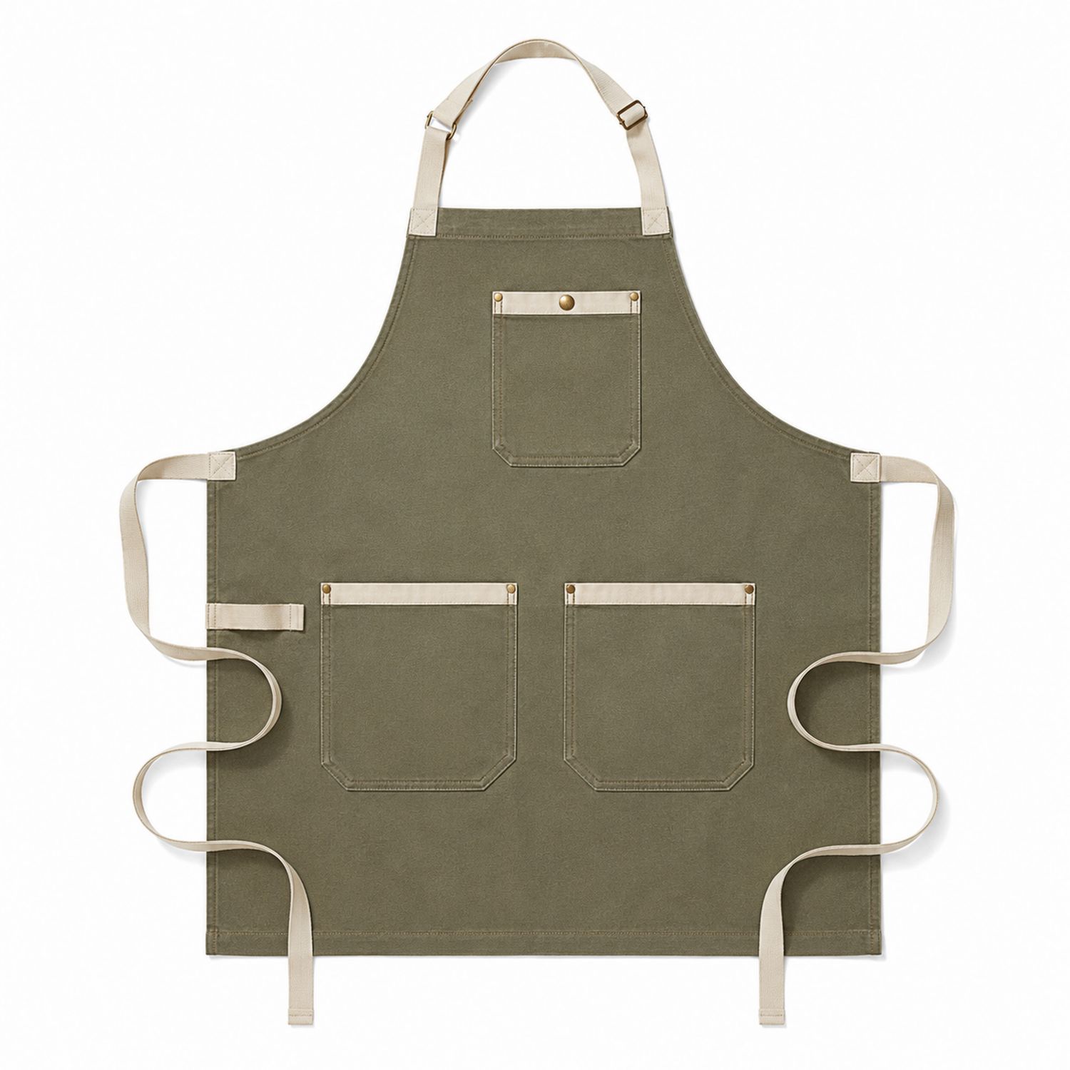 Tablier de cuisine kaki avec poches multiples