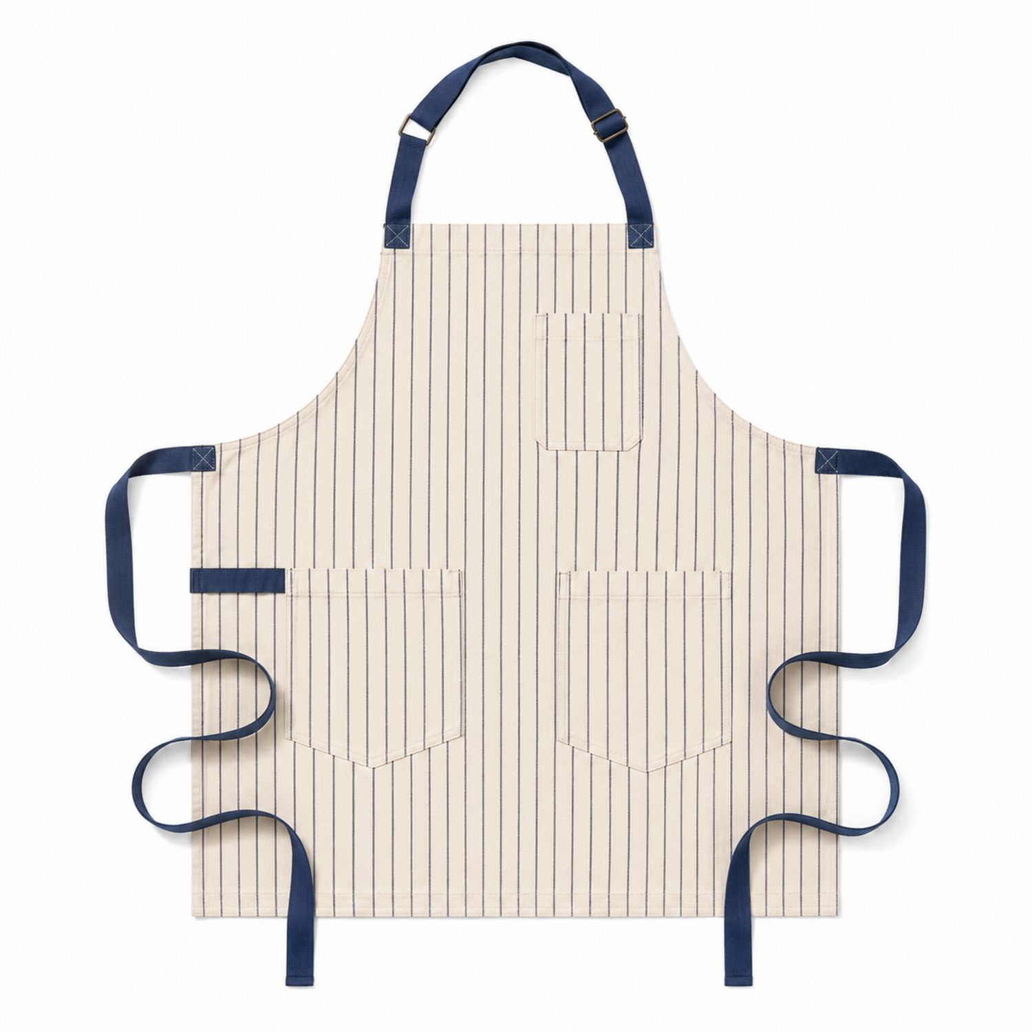 Tablier de Cuisine Rayé Crème et Bleu Marine avec Poches
