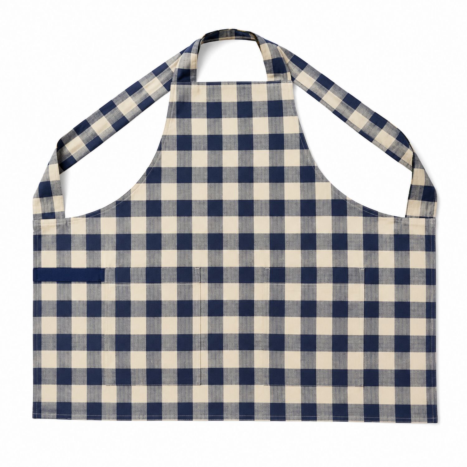 Tablier de cuisine à carreaux bleu marine et blanc