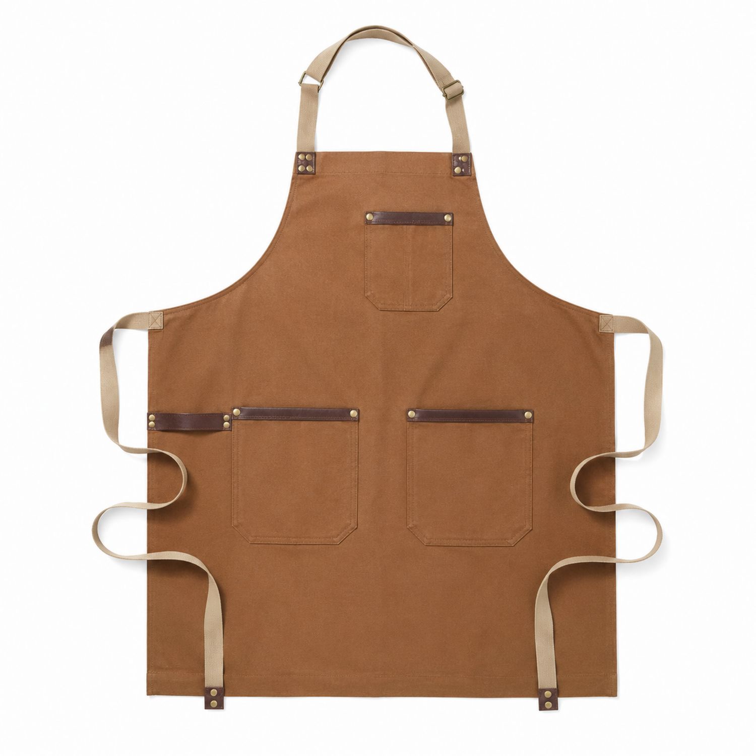 Tablier de Cuisine Marron avec Poches et Sangles Réglables