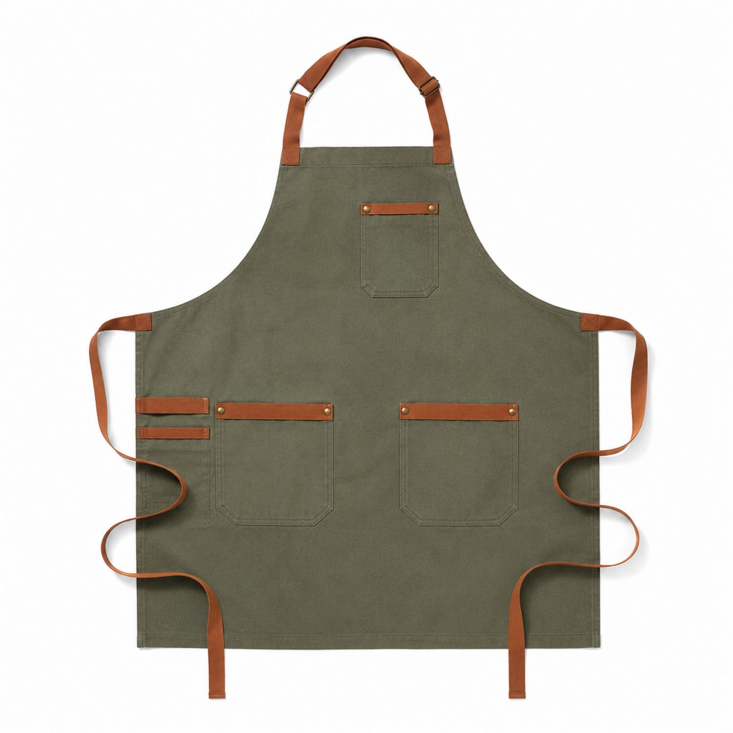 Tablier de Cuisine Vert avec Sangles en Cuir et Poches Multicolores