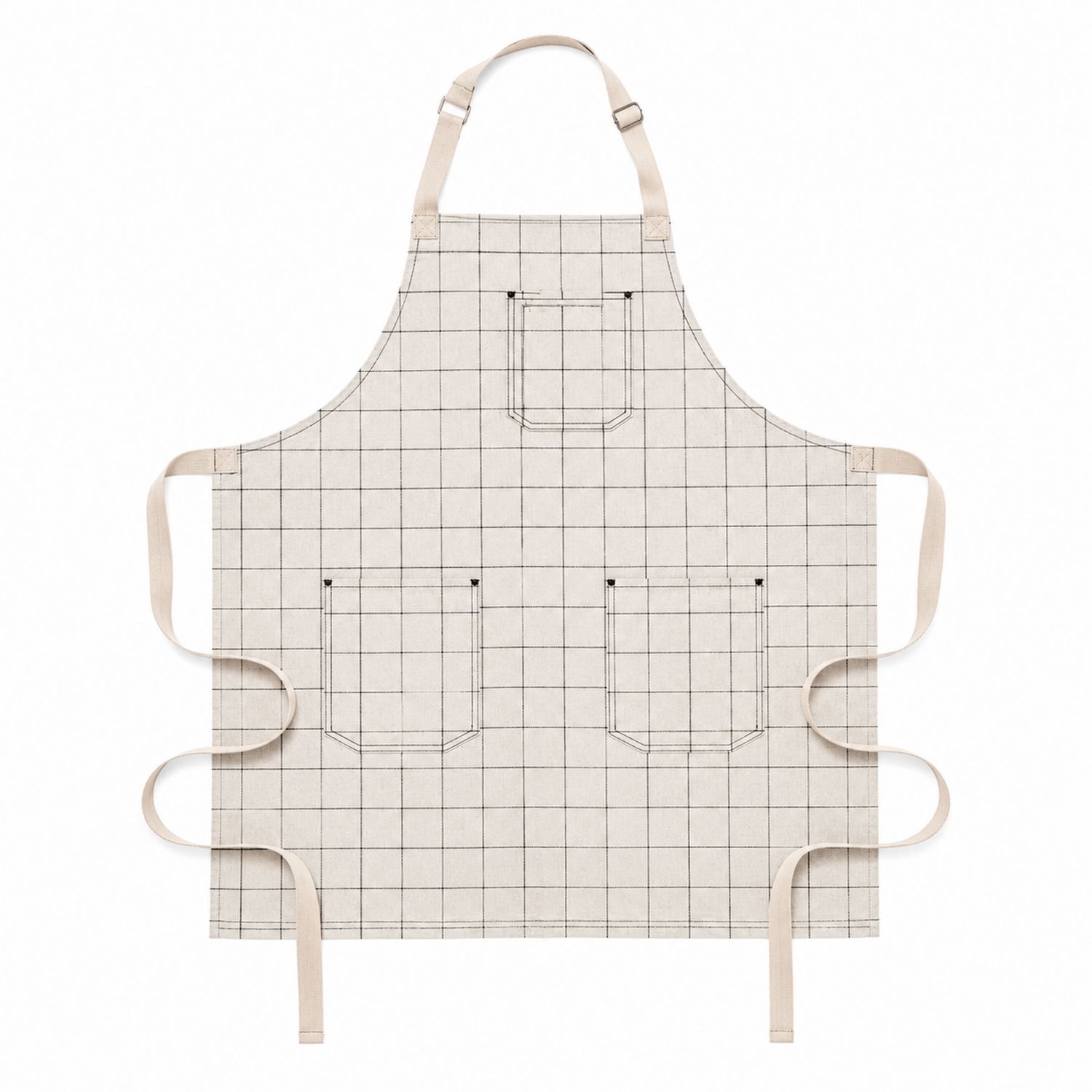Tablier de Cuisine à Carreaux avec Poches Réglables Beige/Noir