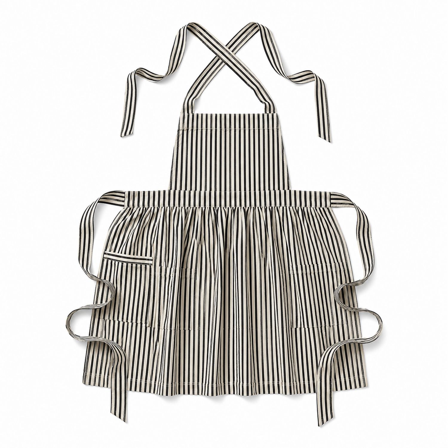 Tablier de Cuisine Rayé Noir et Blanc avec Poches Ajustables