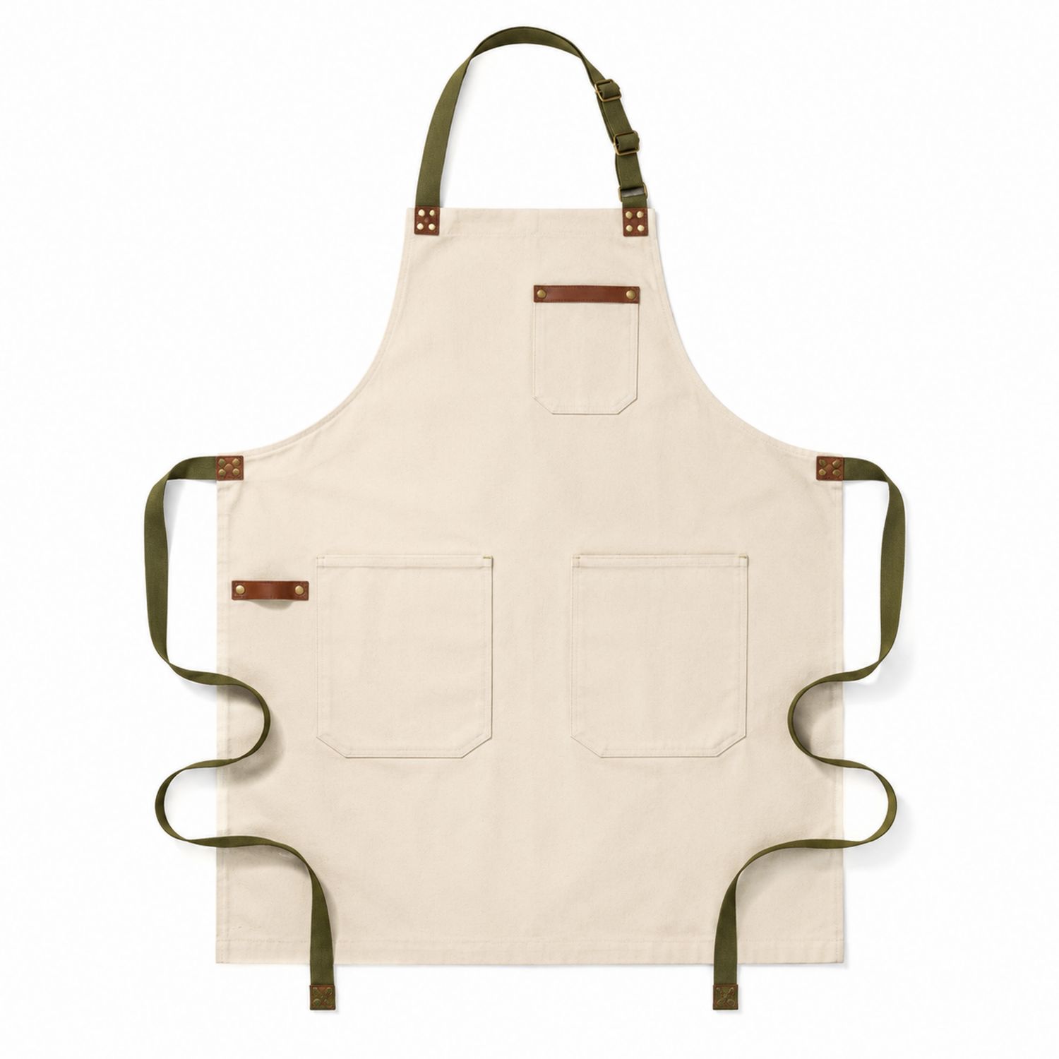 Tablier de Cuisine Réglable avec Poches Beige et Vert