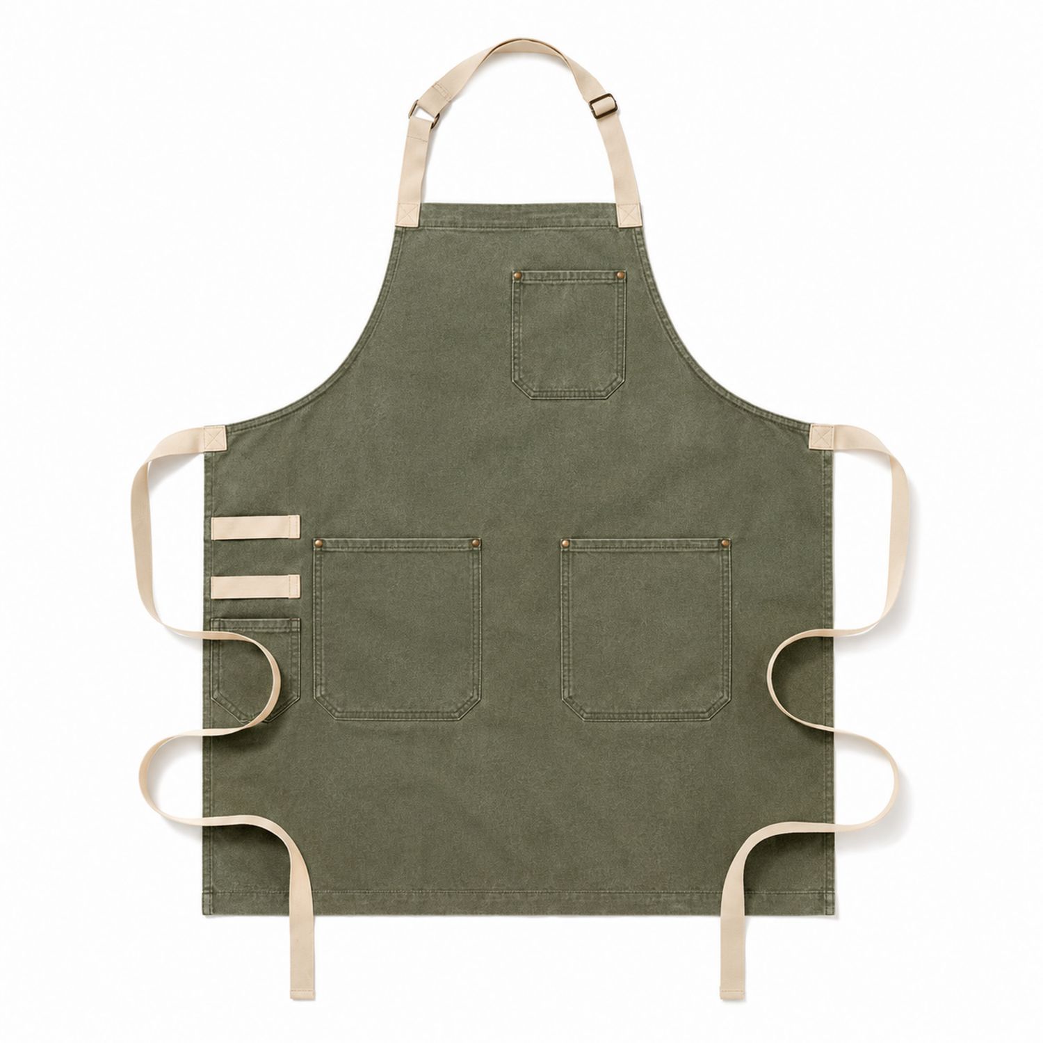 Tablier de cuisine vert avec poches multiples et sangles réglables