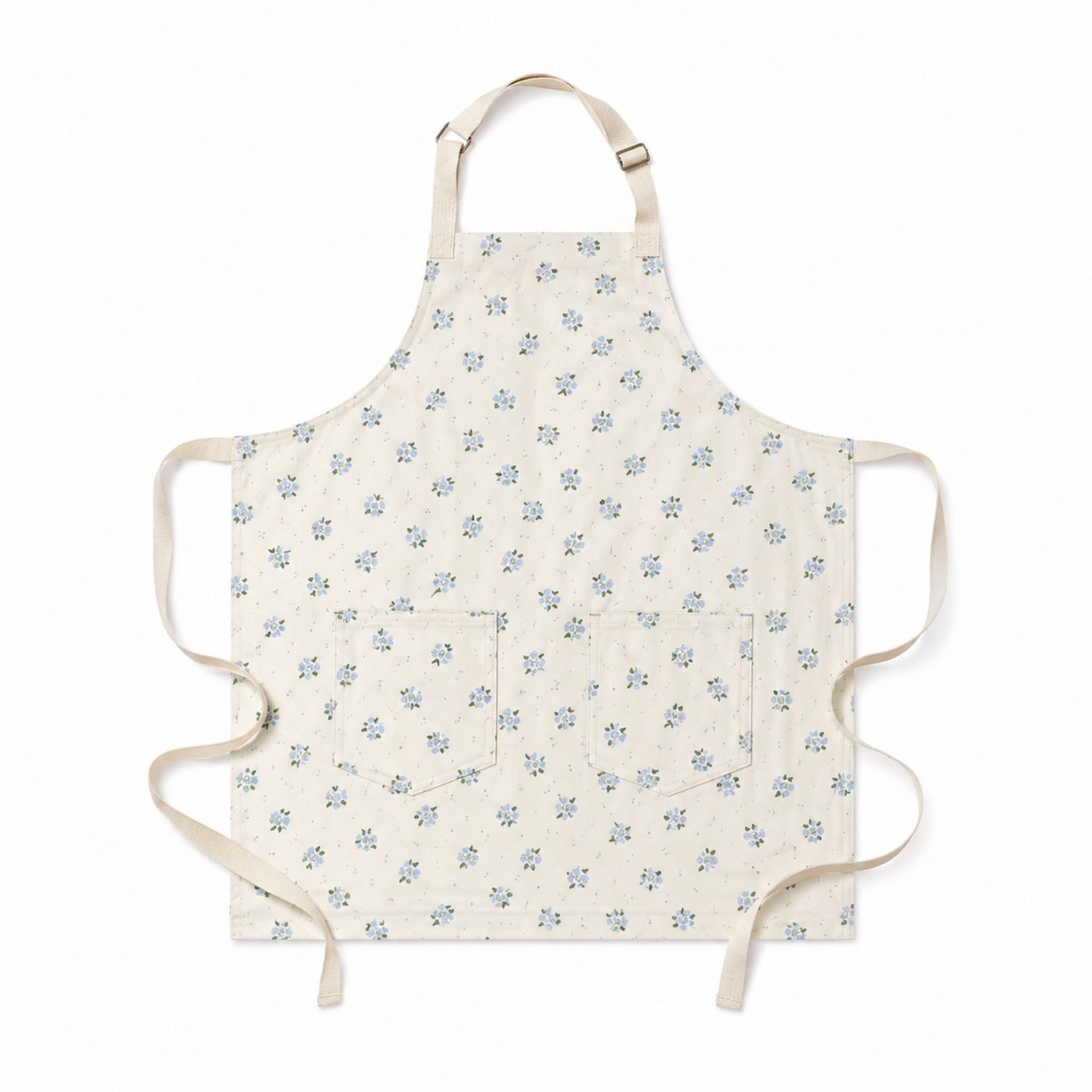Tablier de cuisine réglable motif floral bleu