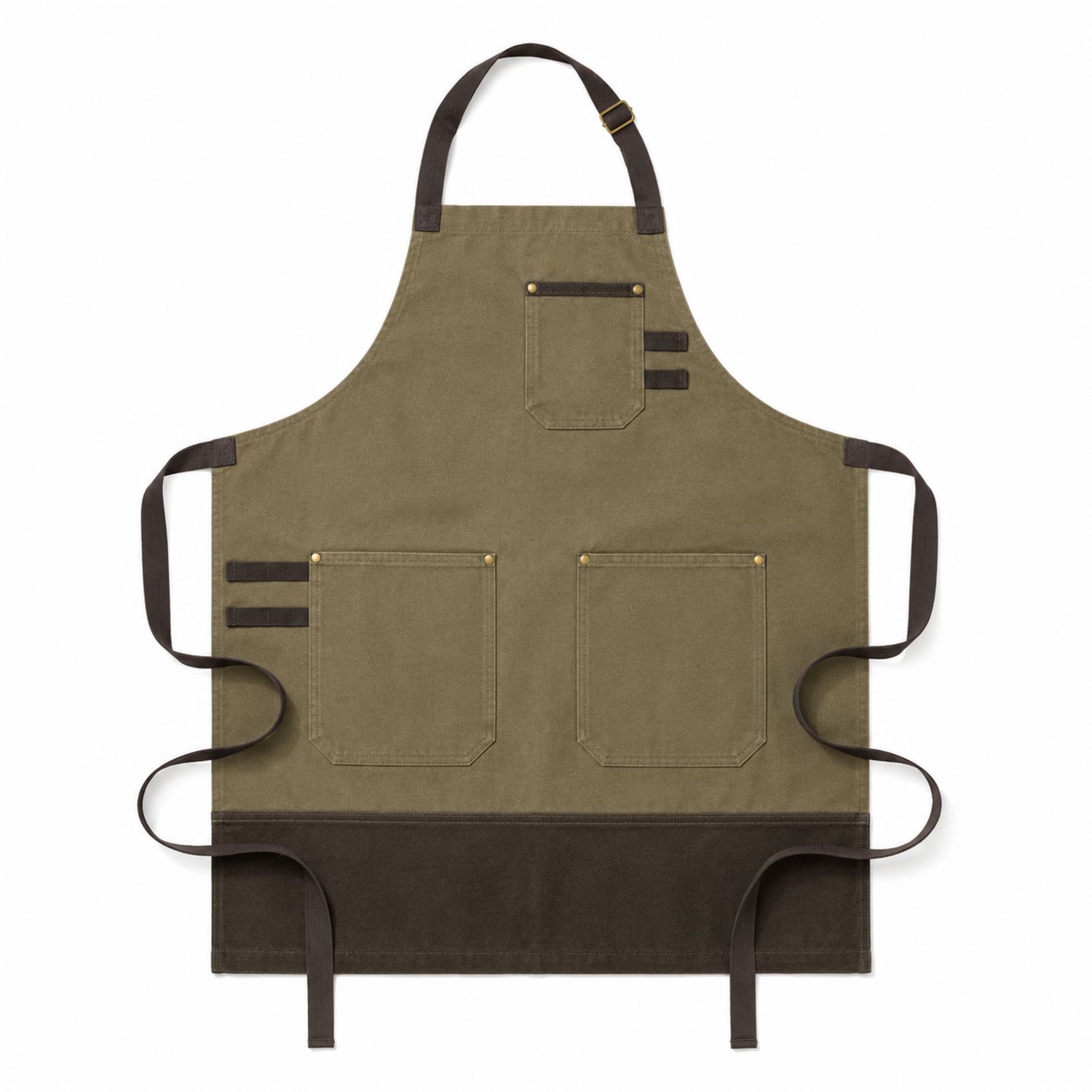 Tablier de Cuisine Kaki et Marron avec Poches