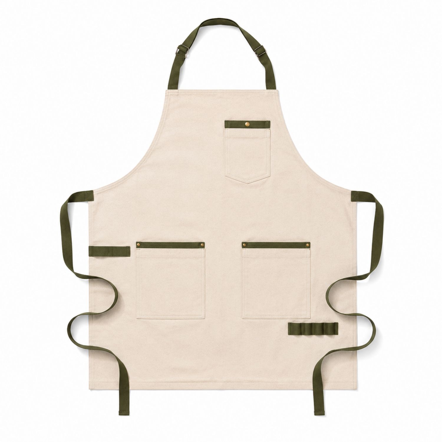 Tablier de Cuisine Beige avec Poches Vert Olive