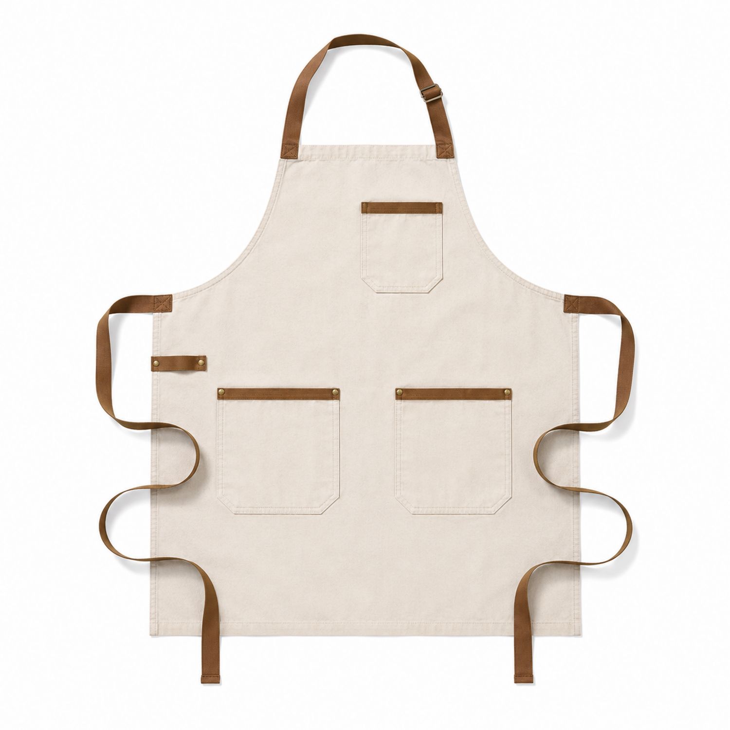 Tablier Beige avec Sangles Marron et Poches Multiples