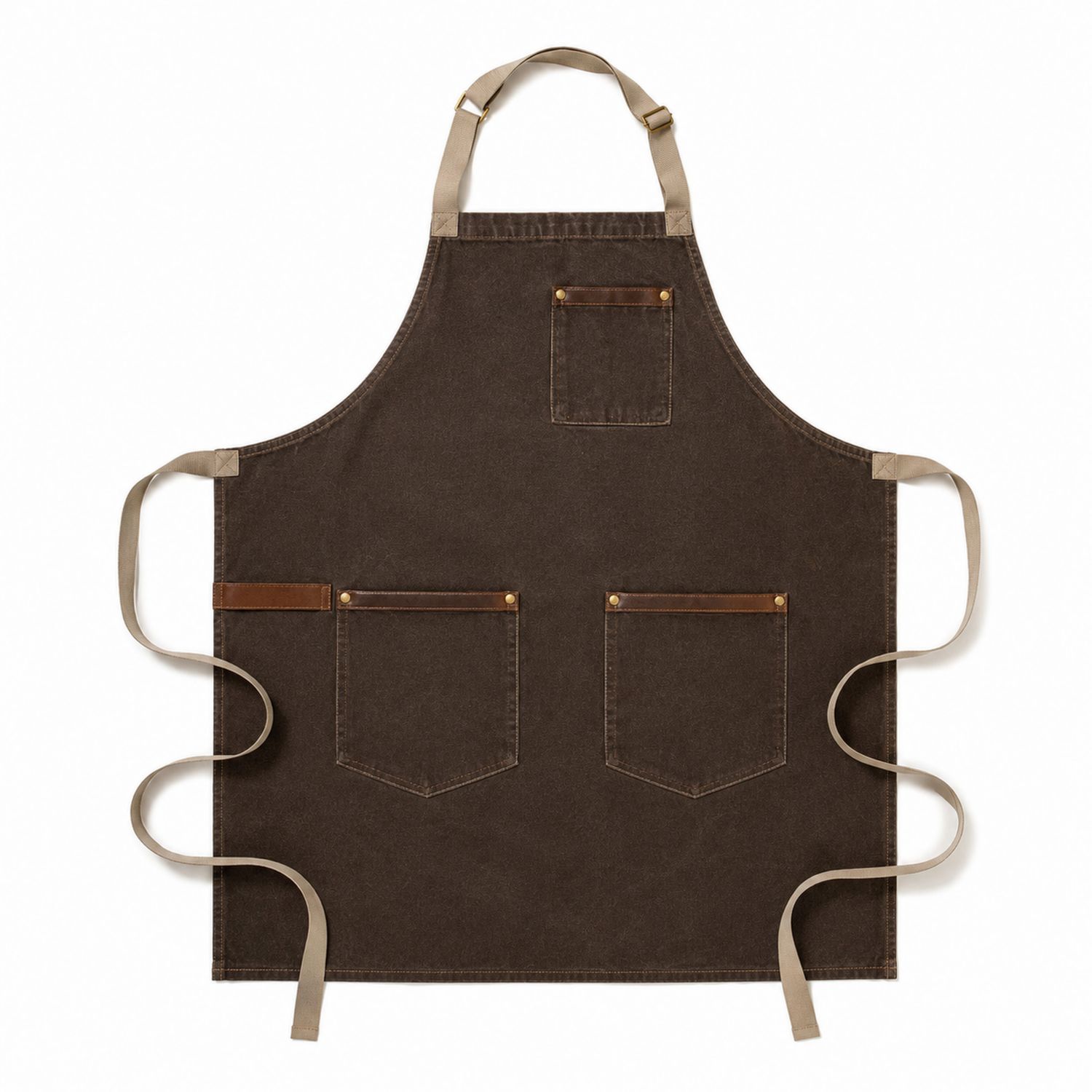 Tablier de Cuisine Marron avec Poches Ajustables
