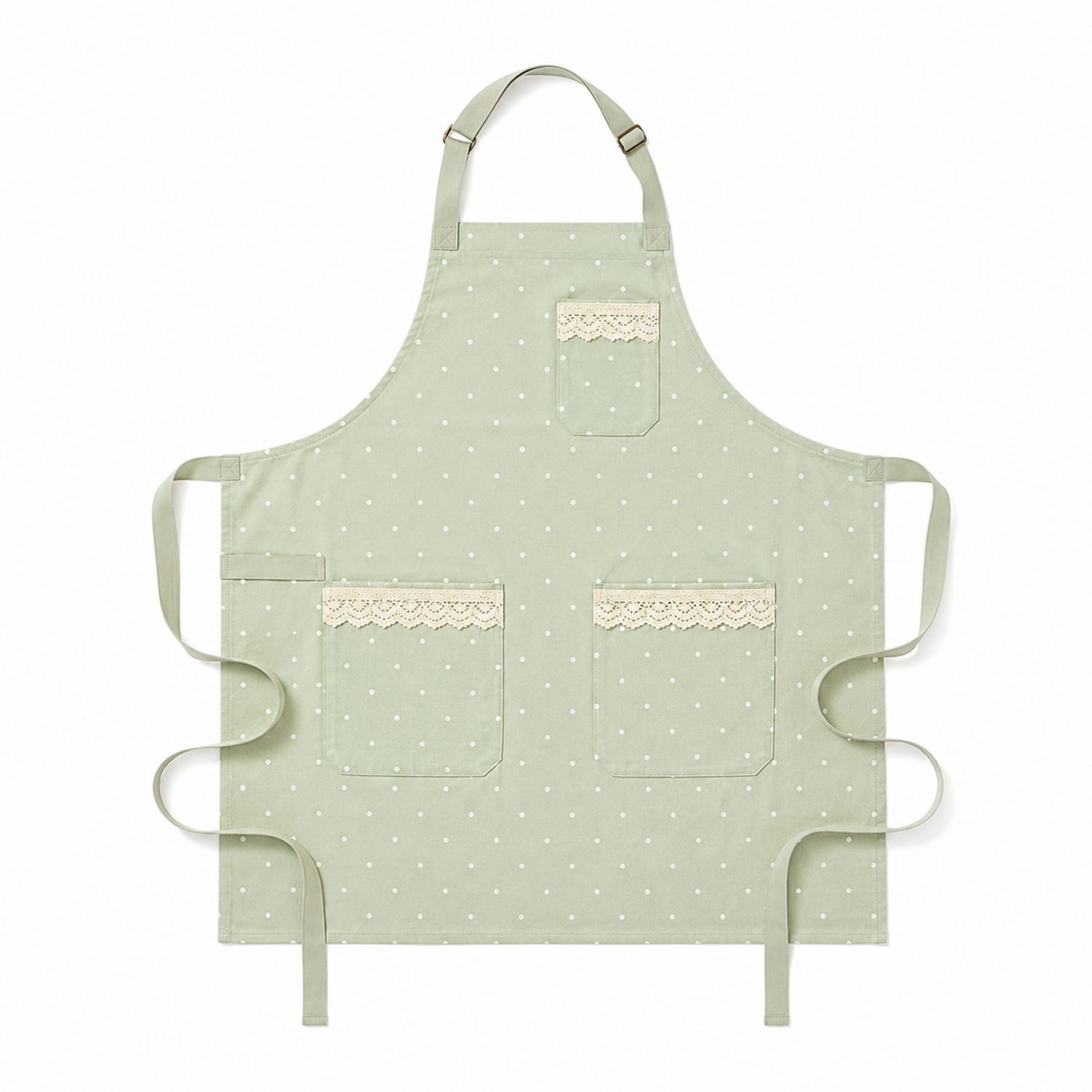 Tablier de cuisine vert à pois avec dentelle