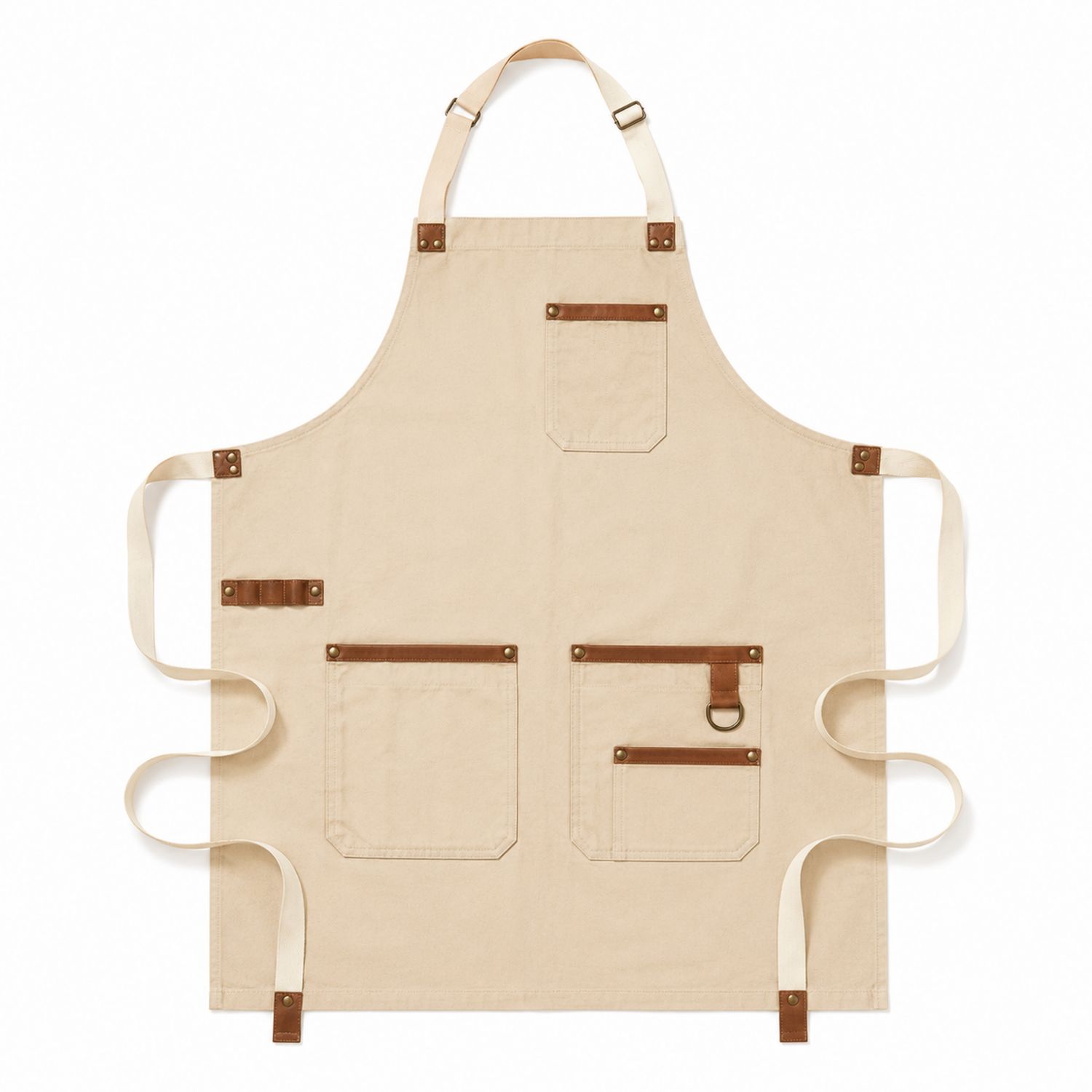 Tablier Beige avec Poches Multiples et Sangles Réglables