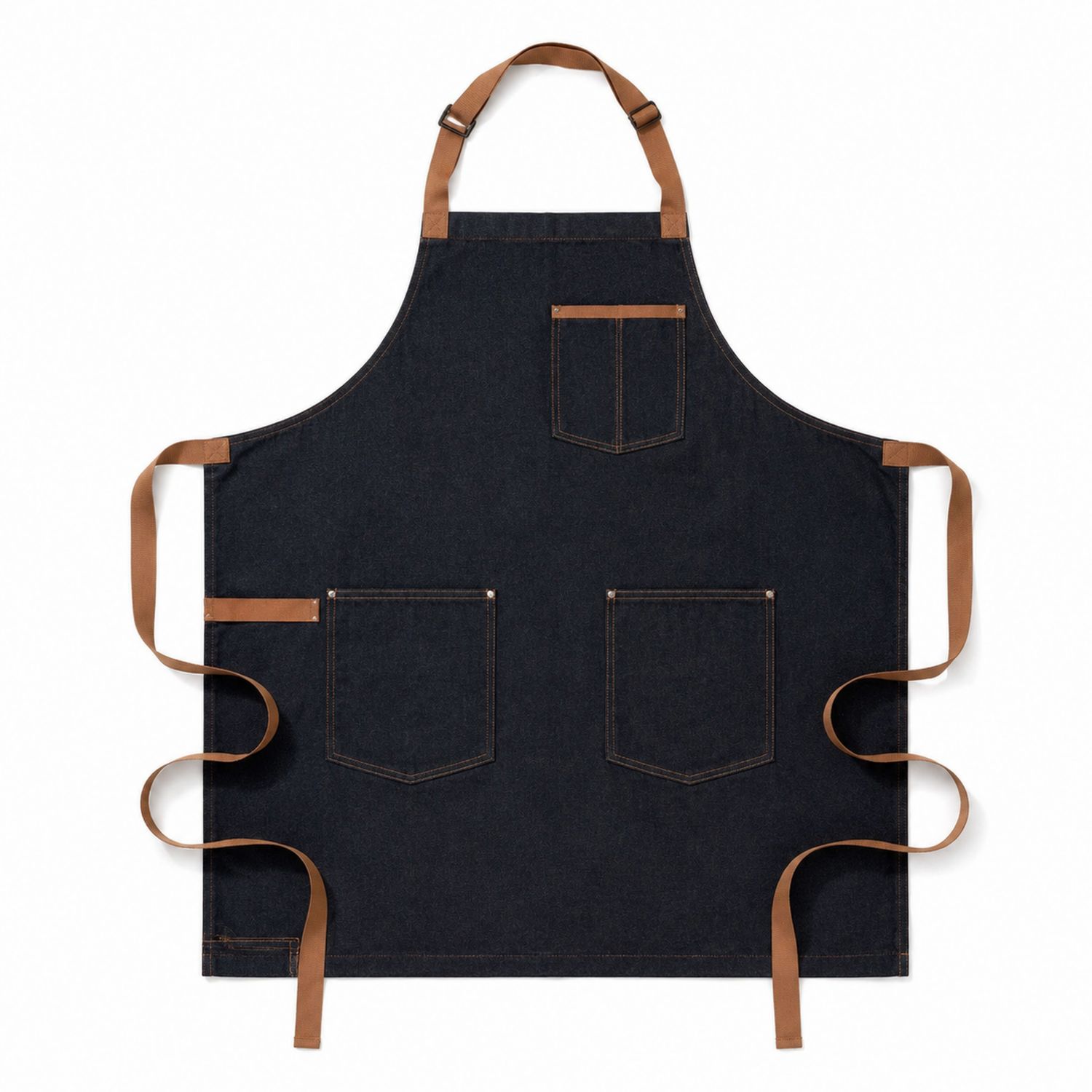 Tablier en Jean Noir avec Poches et Sangles Marron