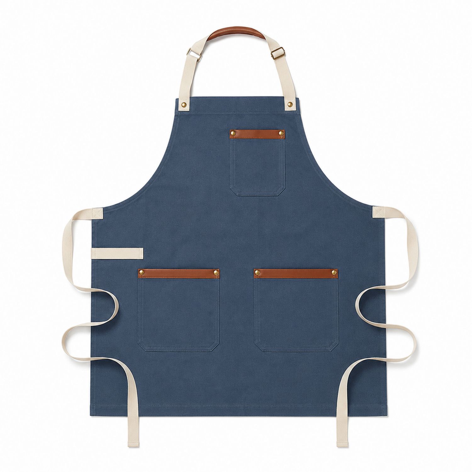 Tablier de cuisine réglable bleu avec poches en cuir