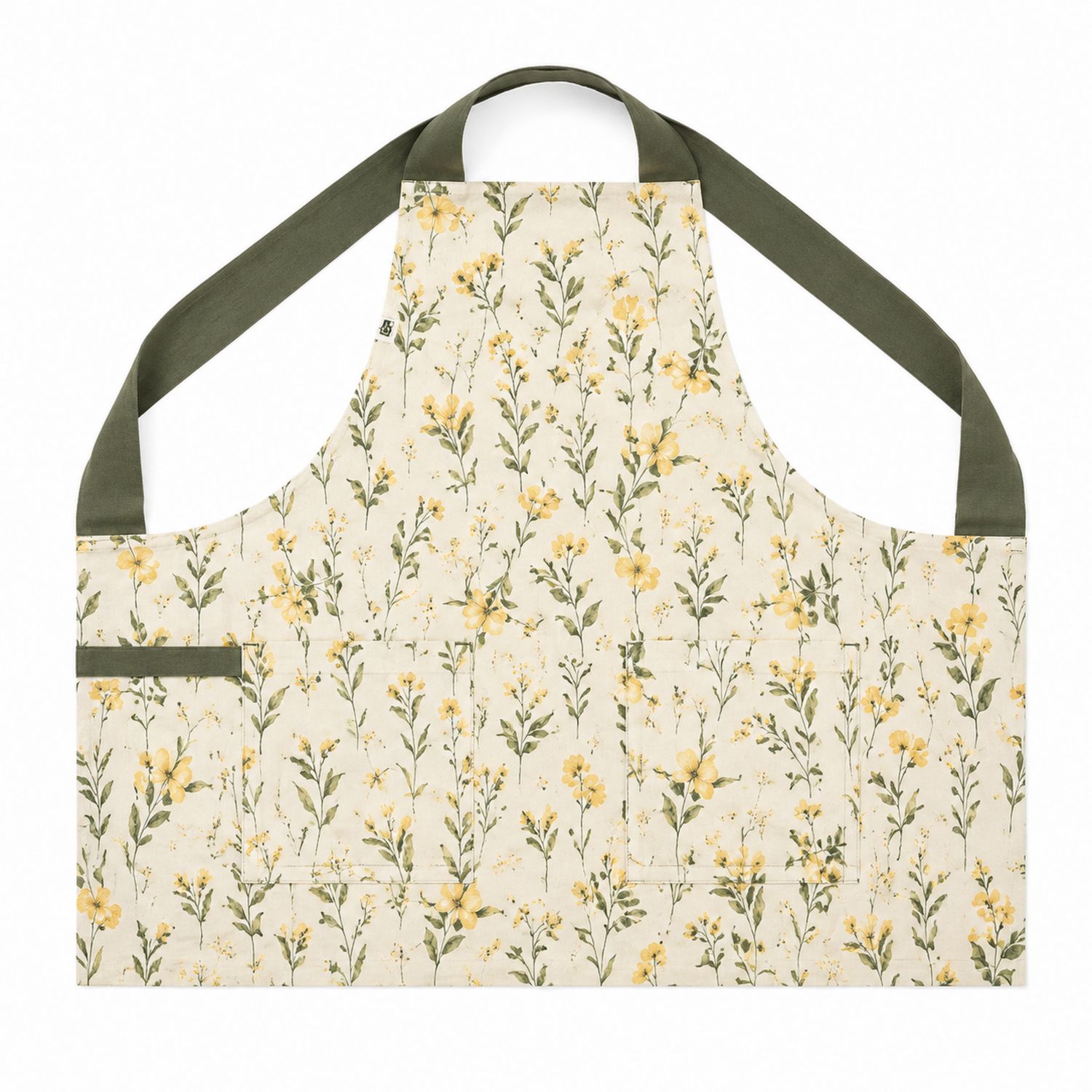 Tablier de Cuisine Floral avec Poches - Jaune et Vert