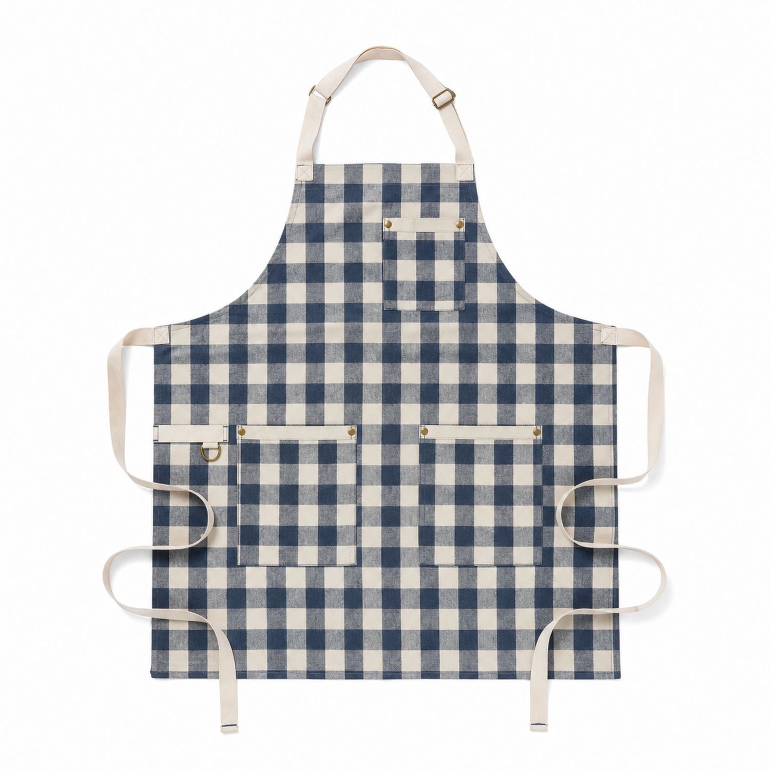 Tablier de Cuisine à Carreaux Bleu et Blanc avec Poches Réglables