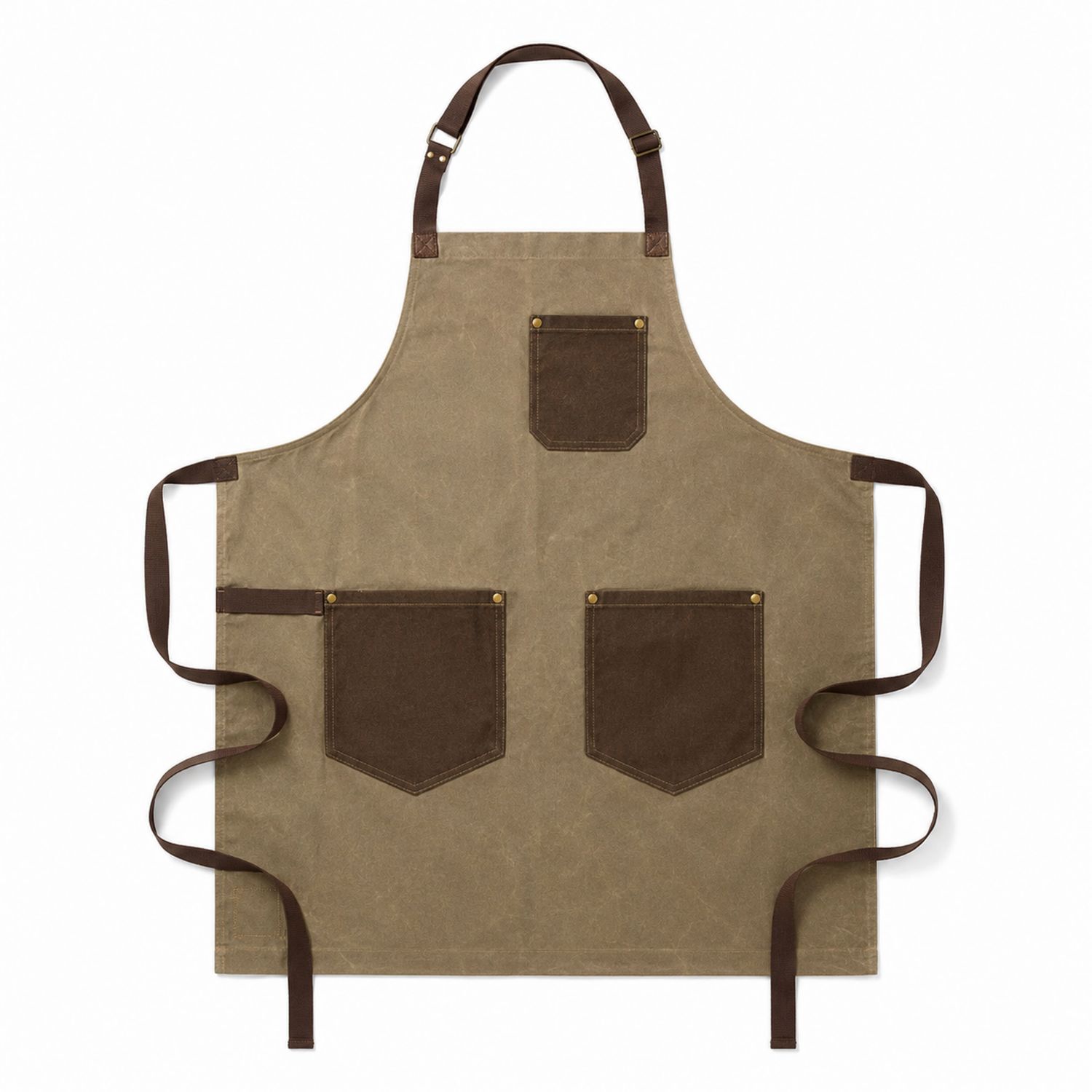 Tablier de Cuisine Réglable avec Poches en Marron et Kaki