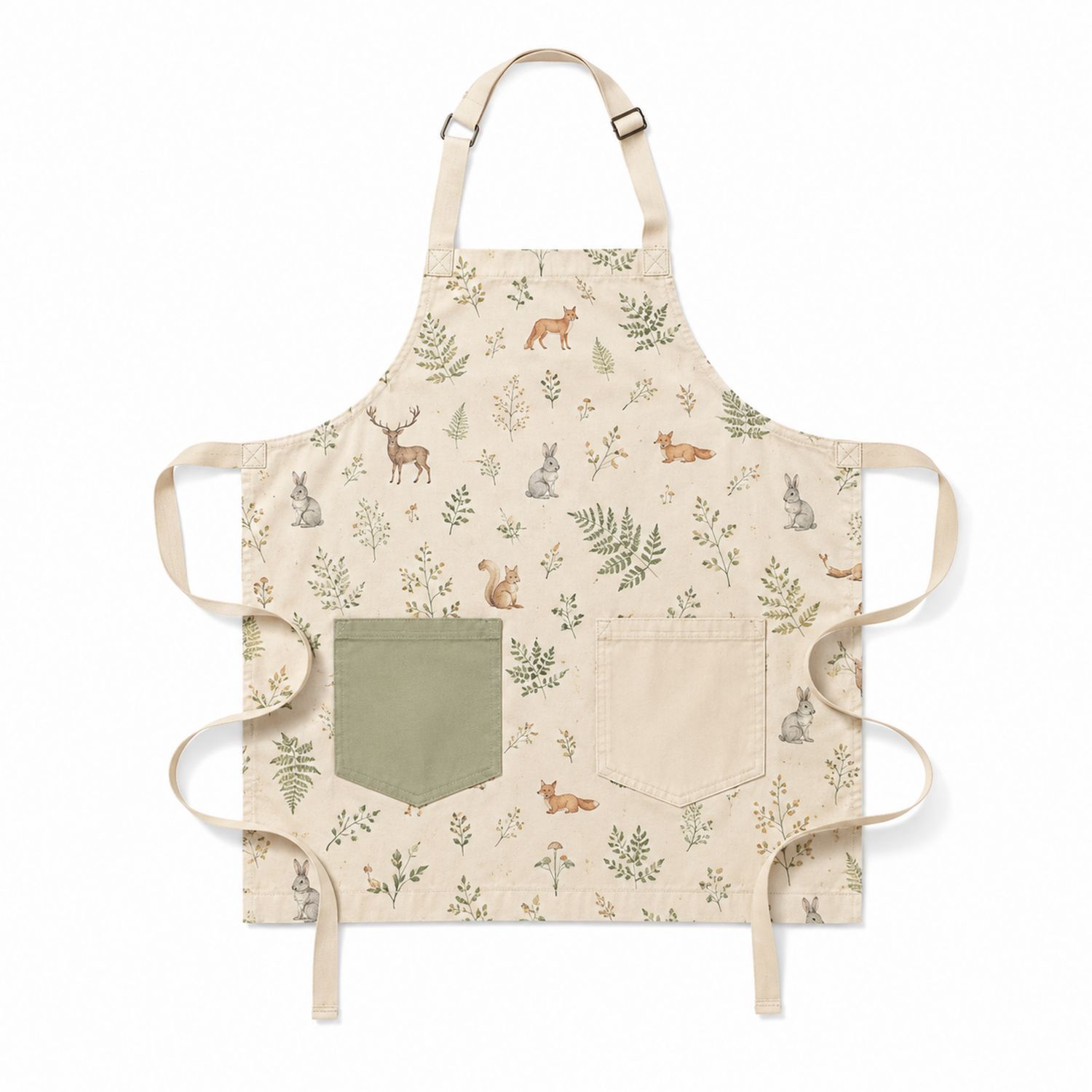 Tablier de cuisine avec motifs animaliers et poches vertes
