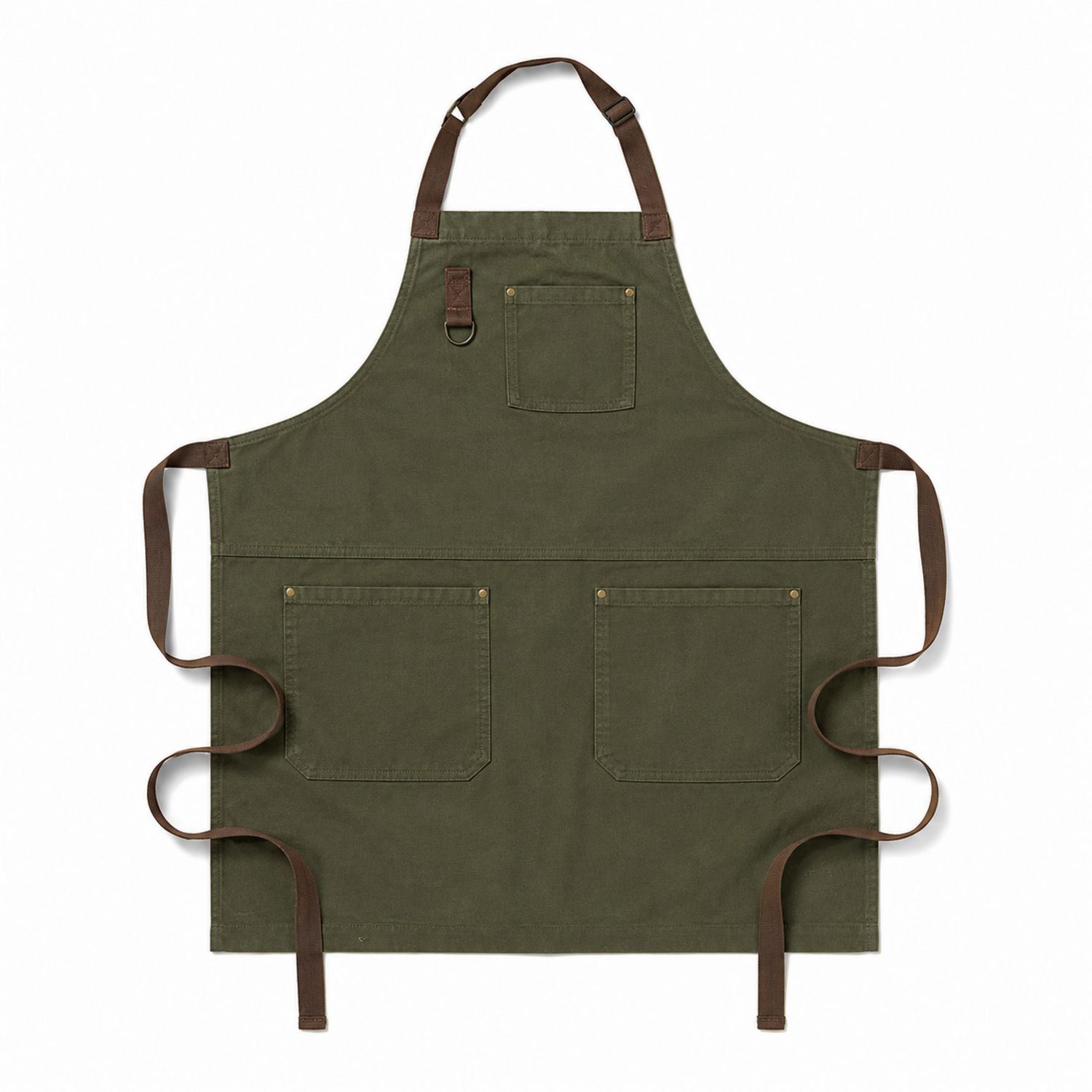 Tablier de Cuisine en Coton avec Poches - Vert Olive