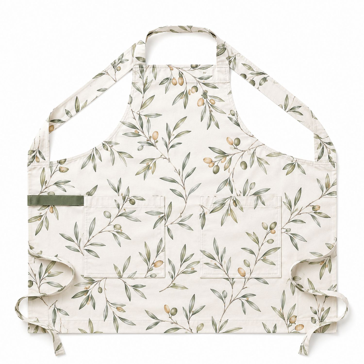 Tablier de Cuisine Motif Olive avec Poches Avant