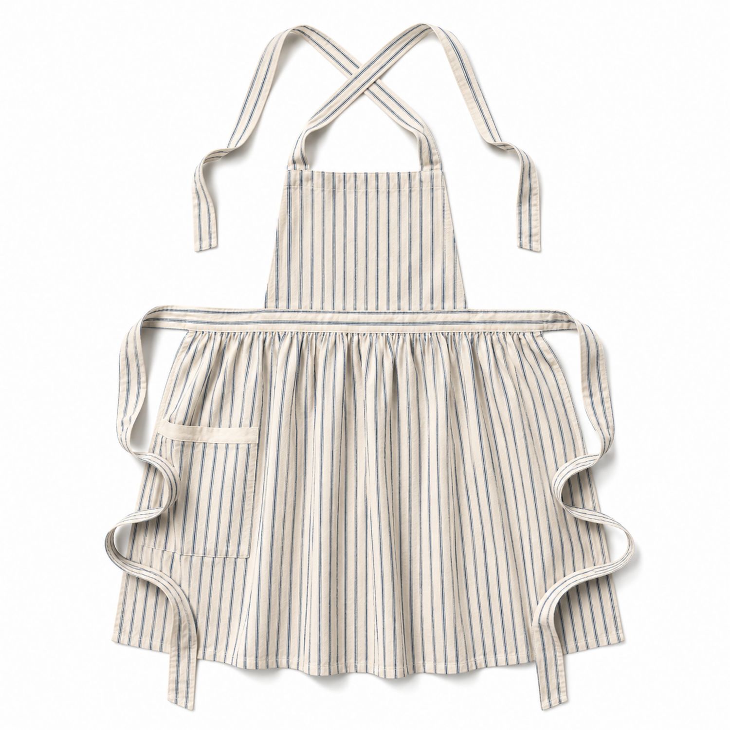 Tablier de cuisine à rayures beige et bleu
