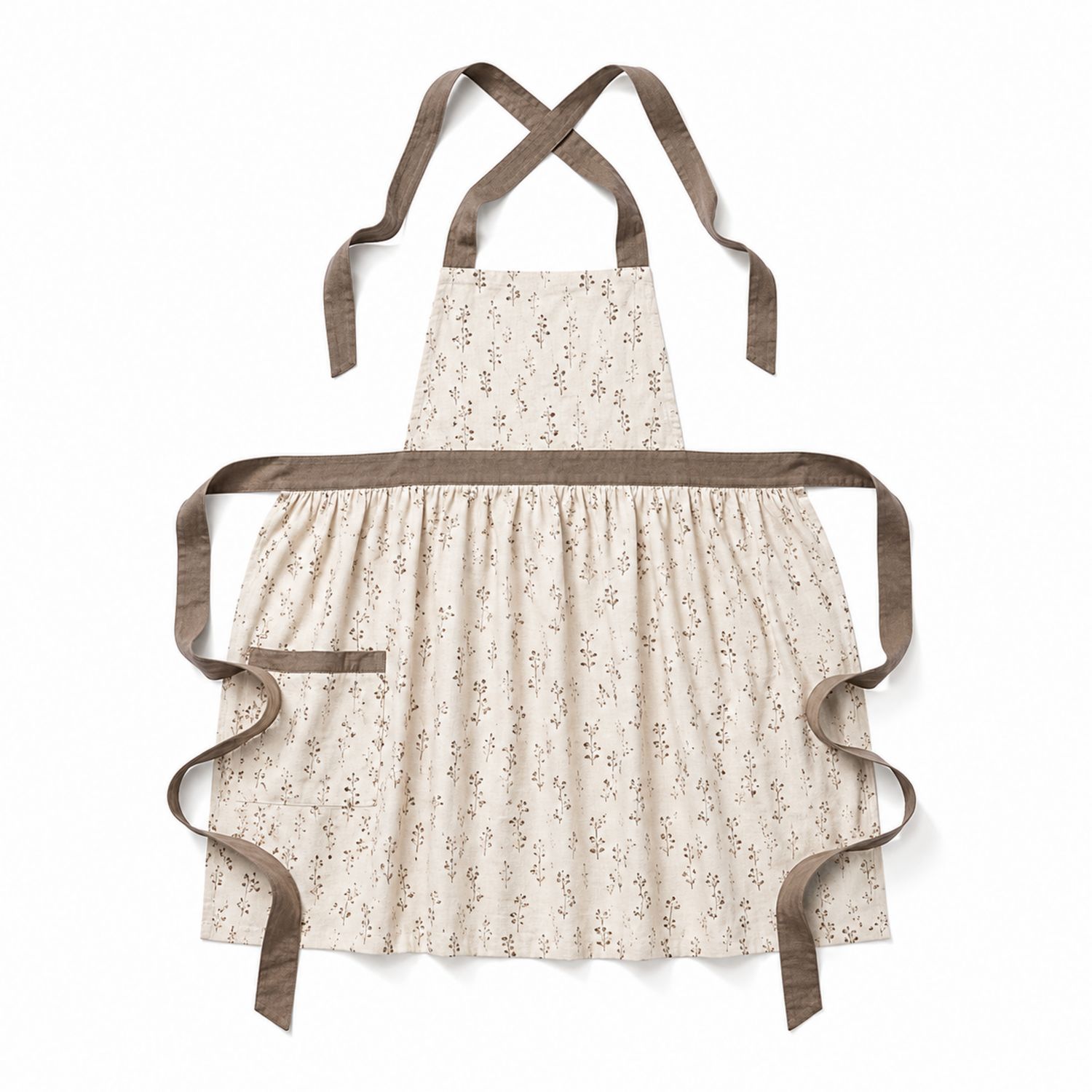 Tablier de Cuisine à Motif Floral avec Poche - Beige/Marron