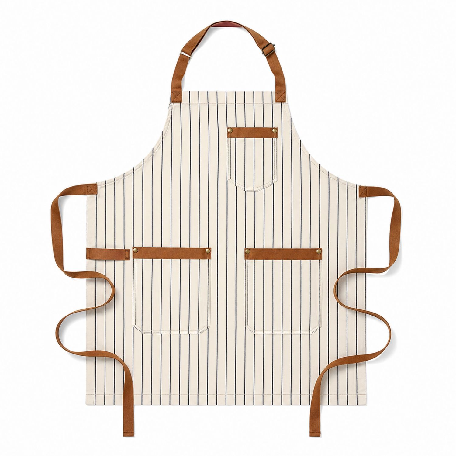 Tablier Rayé avec Poches Réglables - Beige et Marron