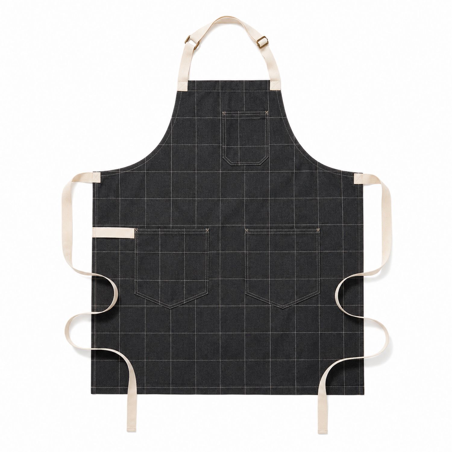 Tablier de cuisine à carreaux noir avec poches réglables
