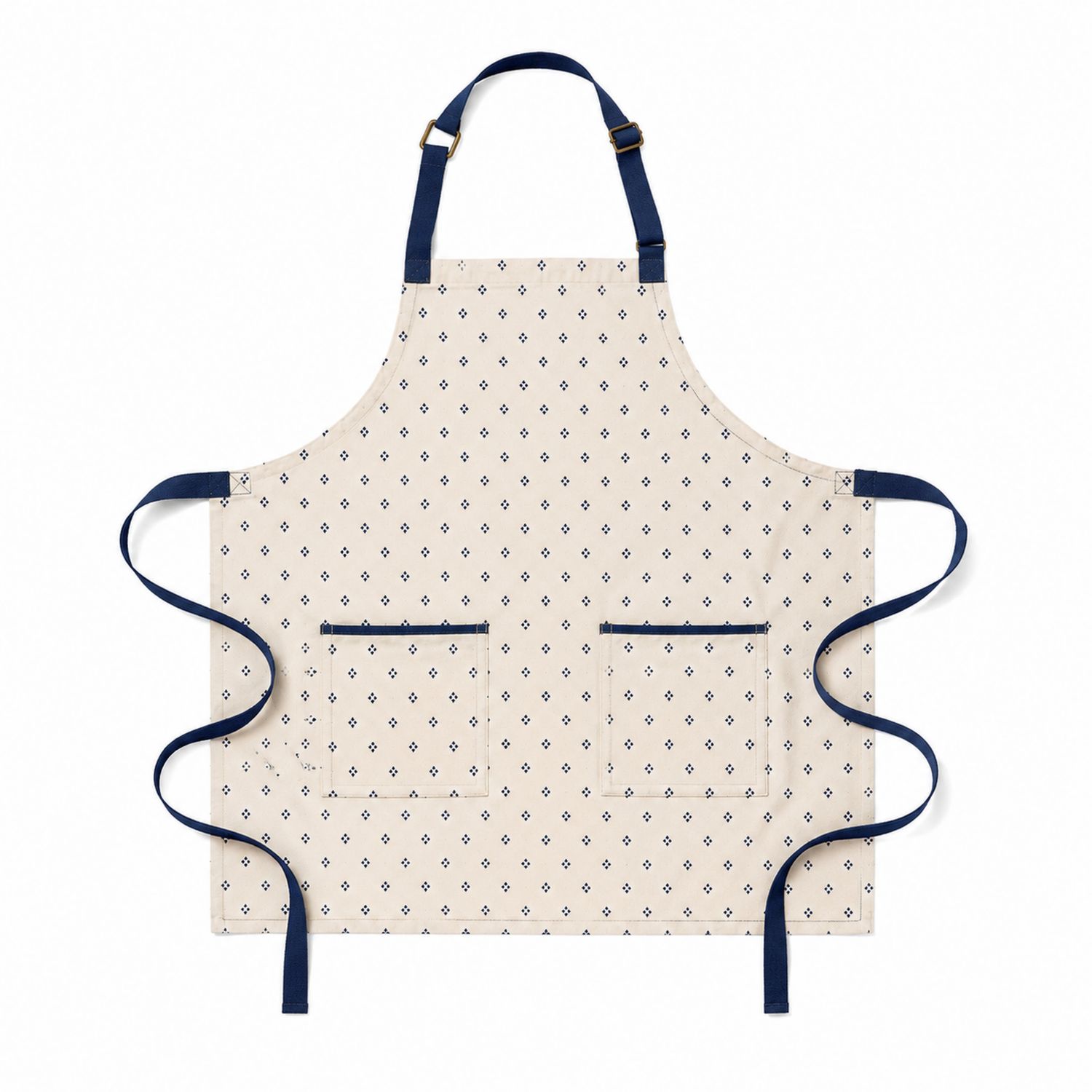 Tablier de cuisine beige avec motif losanges et poches avant