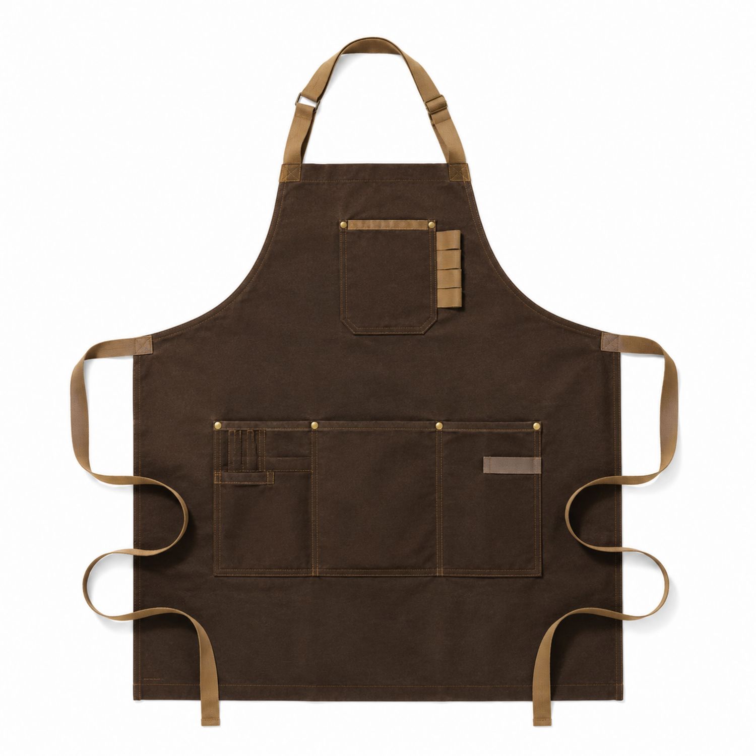 Tablier de Cuisine Marron avec Poches Multiples et Bretelles Réglables