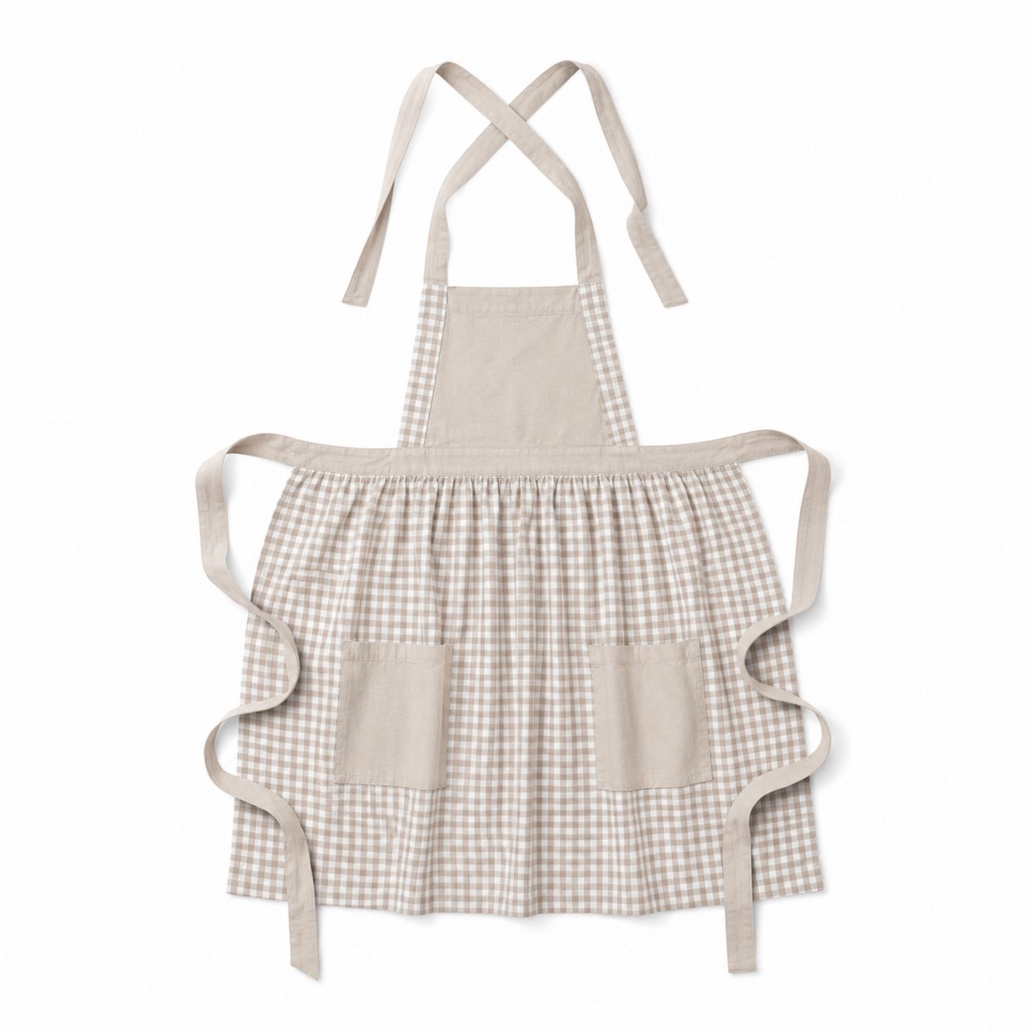 Tablier de Cuisine à Carreaux Beige avec Poches