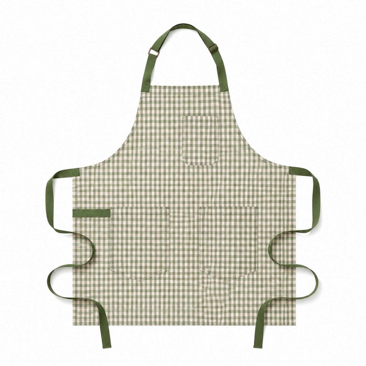 Tablier de Cuisine à Carreaux Vert Olive et Blanc