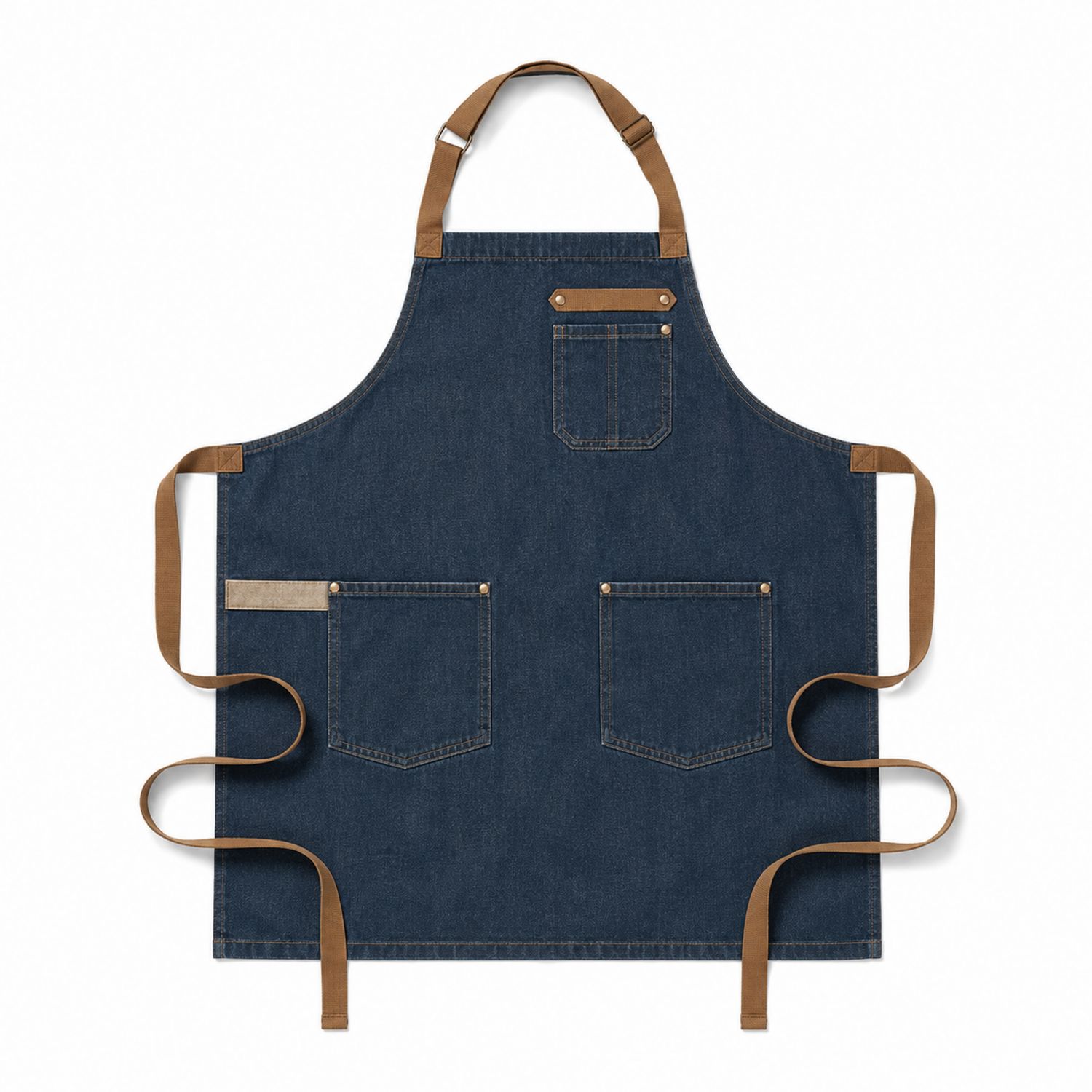 Tablier en Denim à Poches Multiples - Bleu et Marron