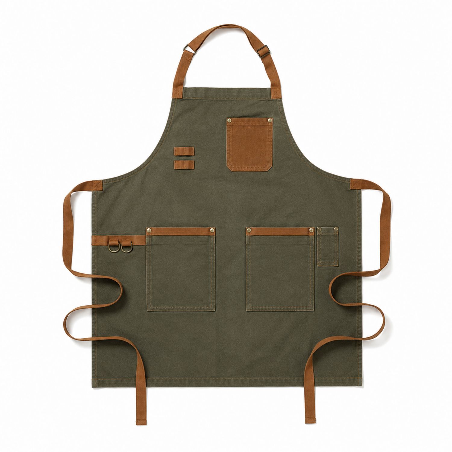 Tablier de Cuisine Vert Olive avec Poches Multiples Réglable