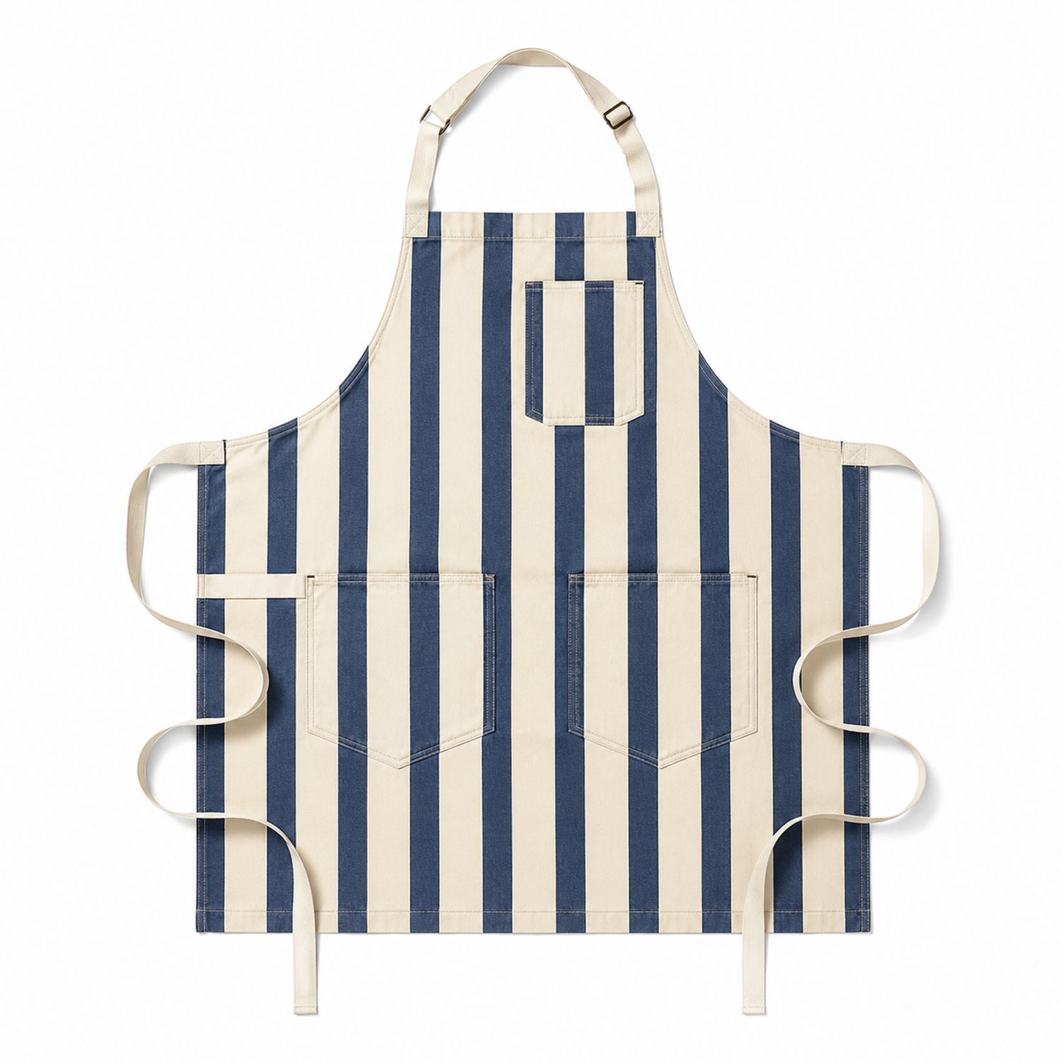 Tablier Rayé Bleu et Beige avec Poches