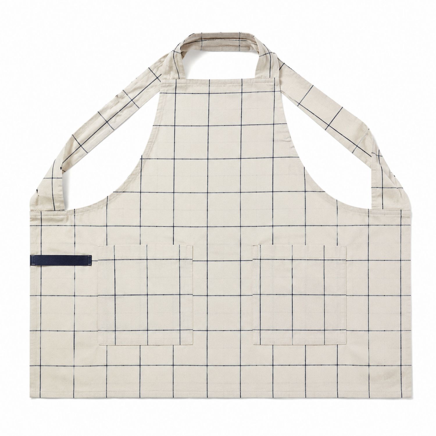 Tablier de Cuisine à Carreaux Beige et Bleu avec Poches