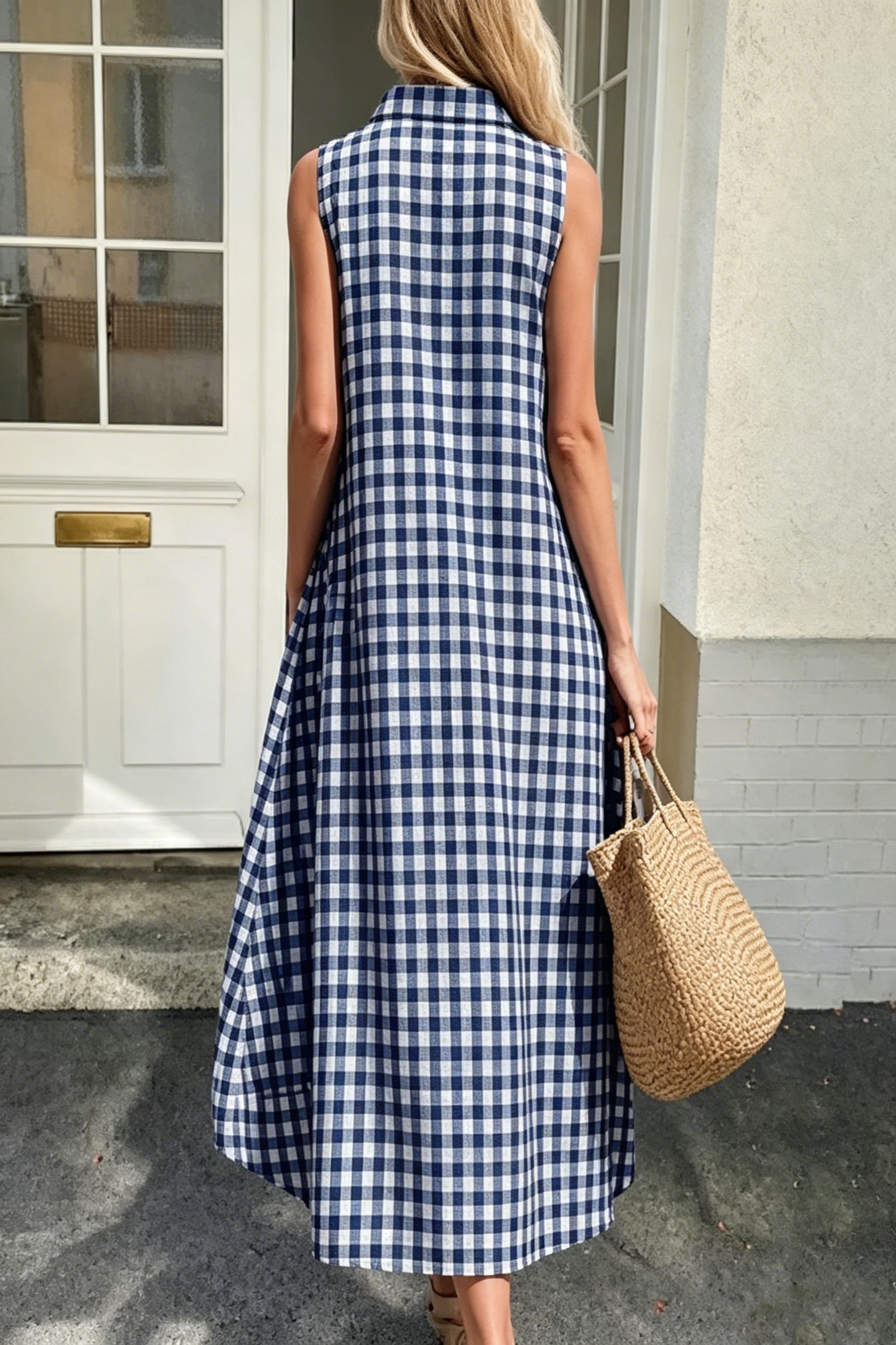 Women's Plaid Sleeveless Maxi Dress with Pockets（Buy 2 Free Shipping）