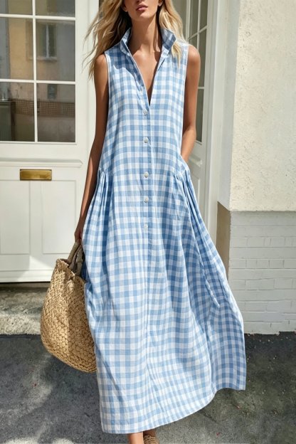 Women's Plaid Sleeveless Maxi Dress with Pockets（Buy 2 Free Shipping）