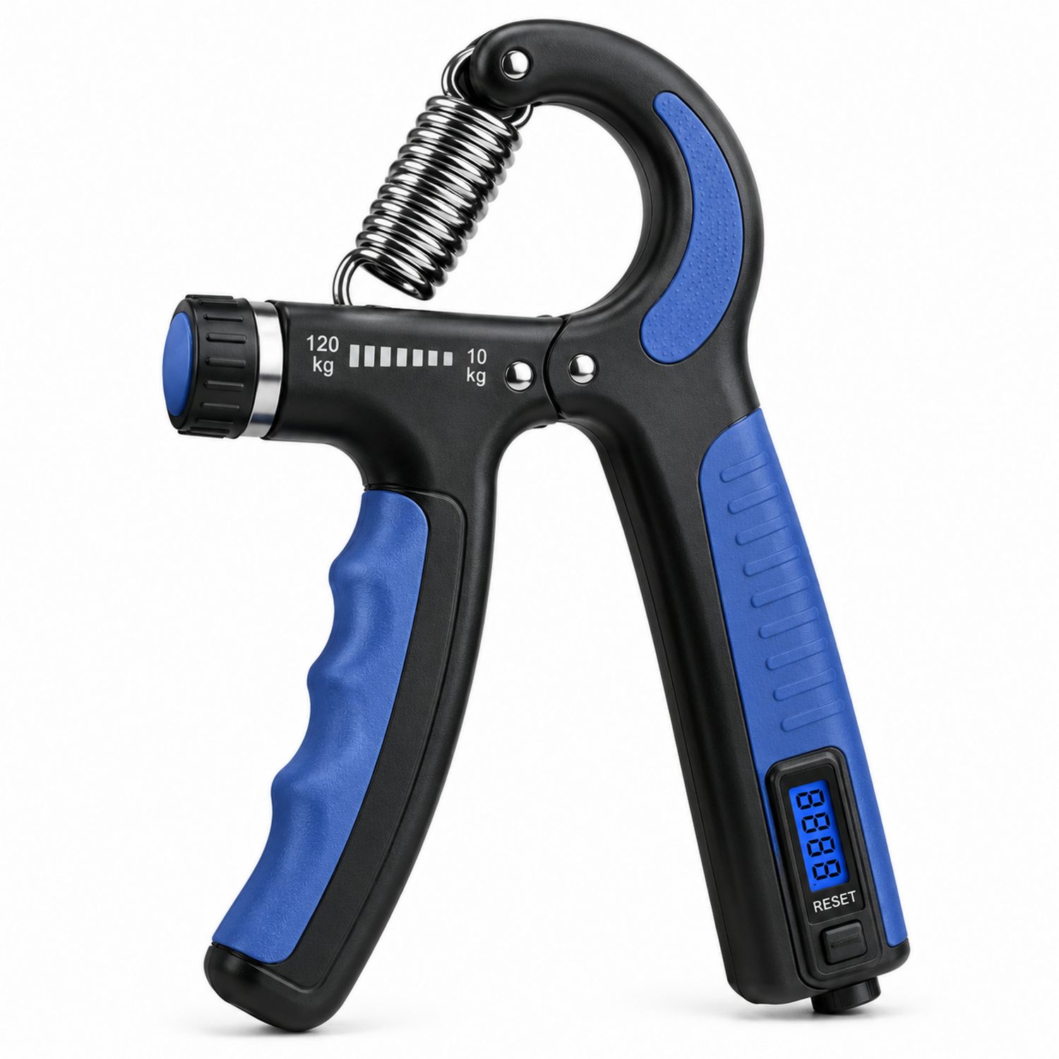 Pince de Renforcement Musculaire avec Compteur, 10-120kg Noir et Bleu