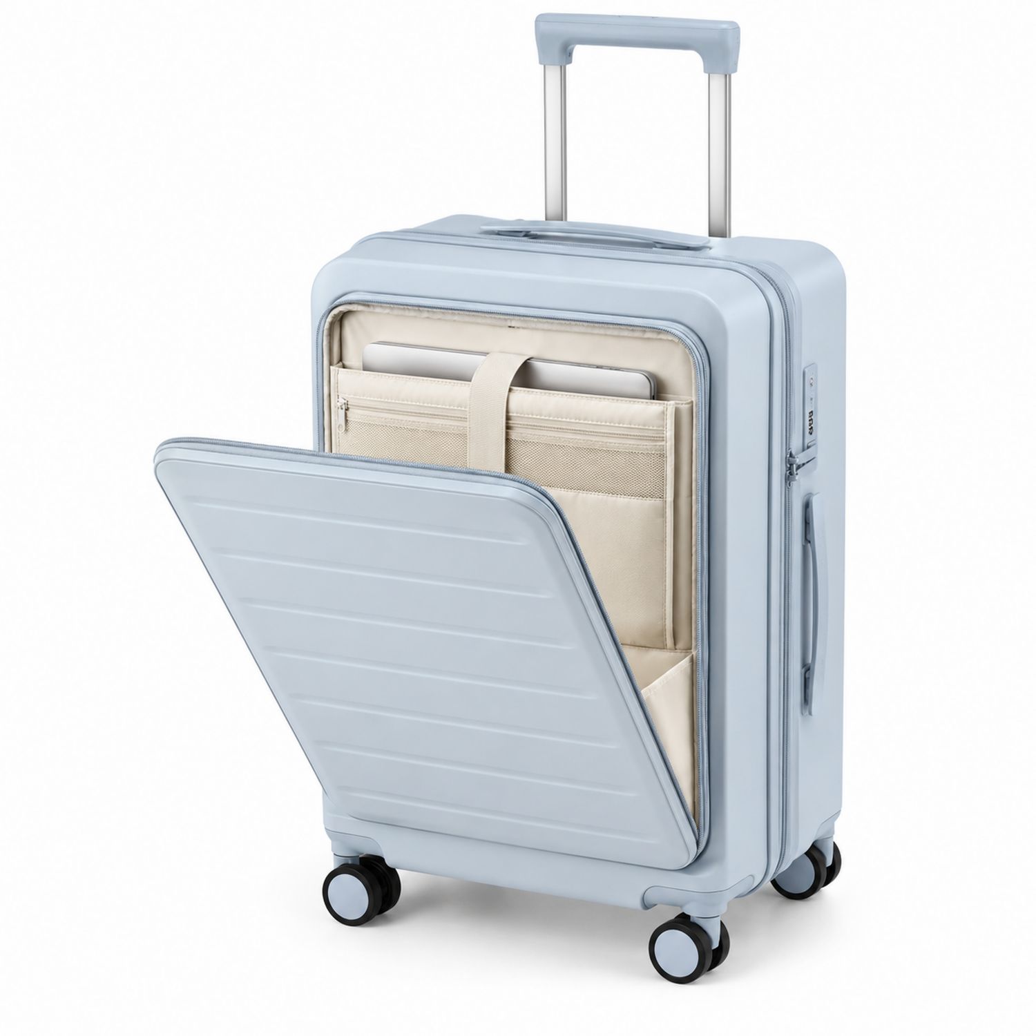 Valise cabine bleu clair avec compartiment pour PC portable
