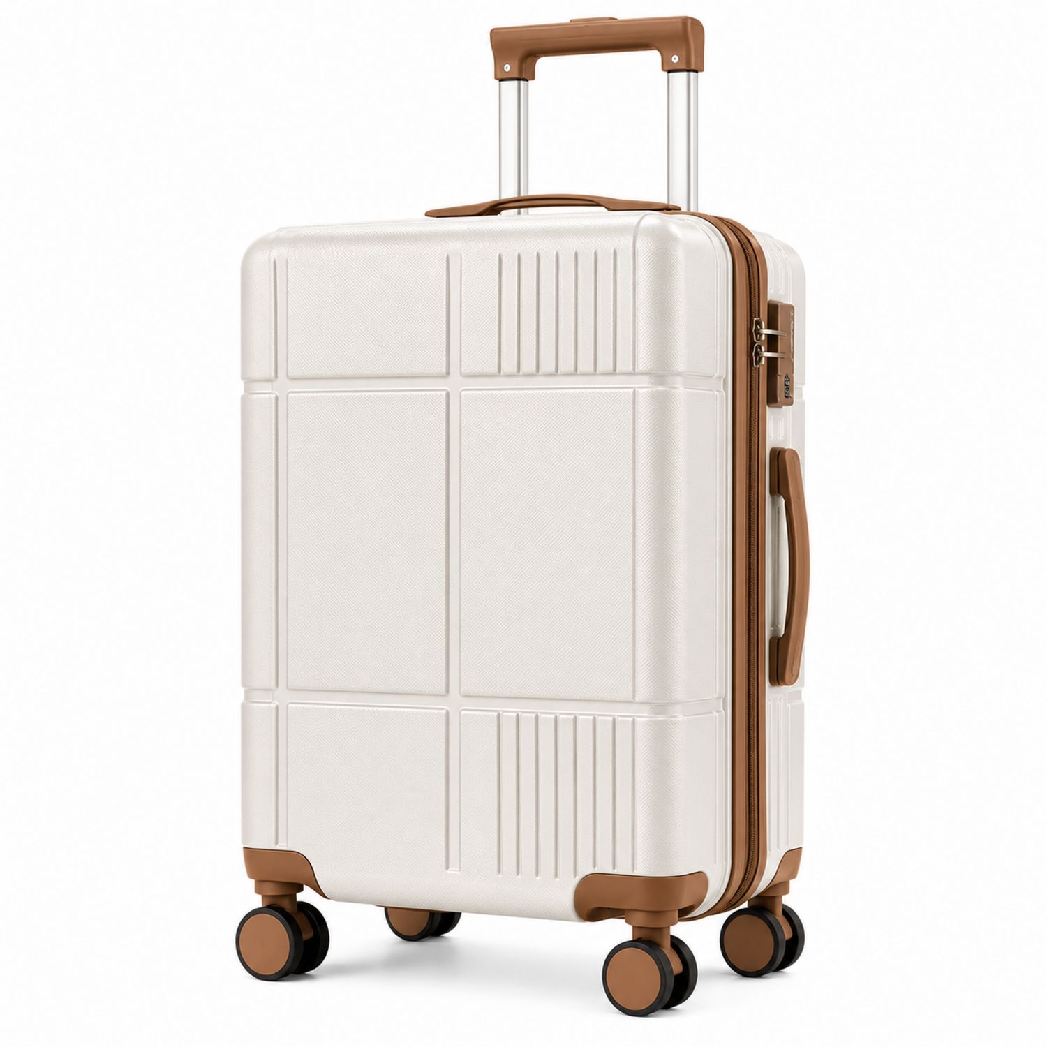 Valise Rigide à Roulettes Blanc et Marron