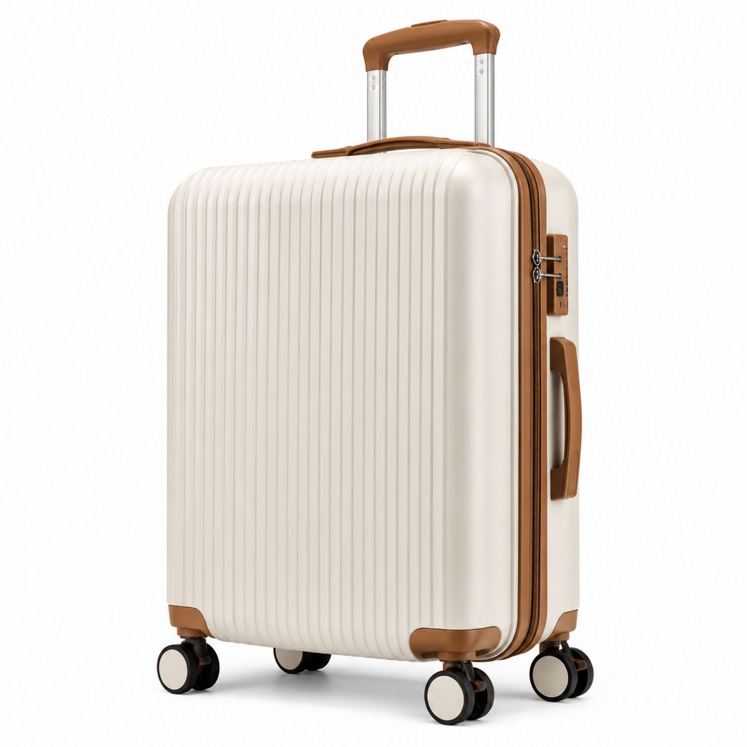 Valise rigide 4 roues ivoire et marron 68cm