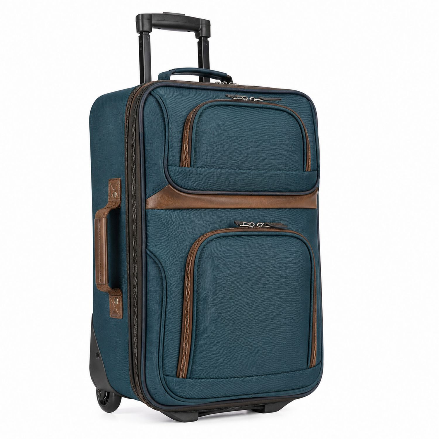 Valise à roulettes extensible bleu et marron 55cm