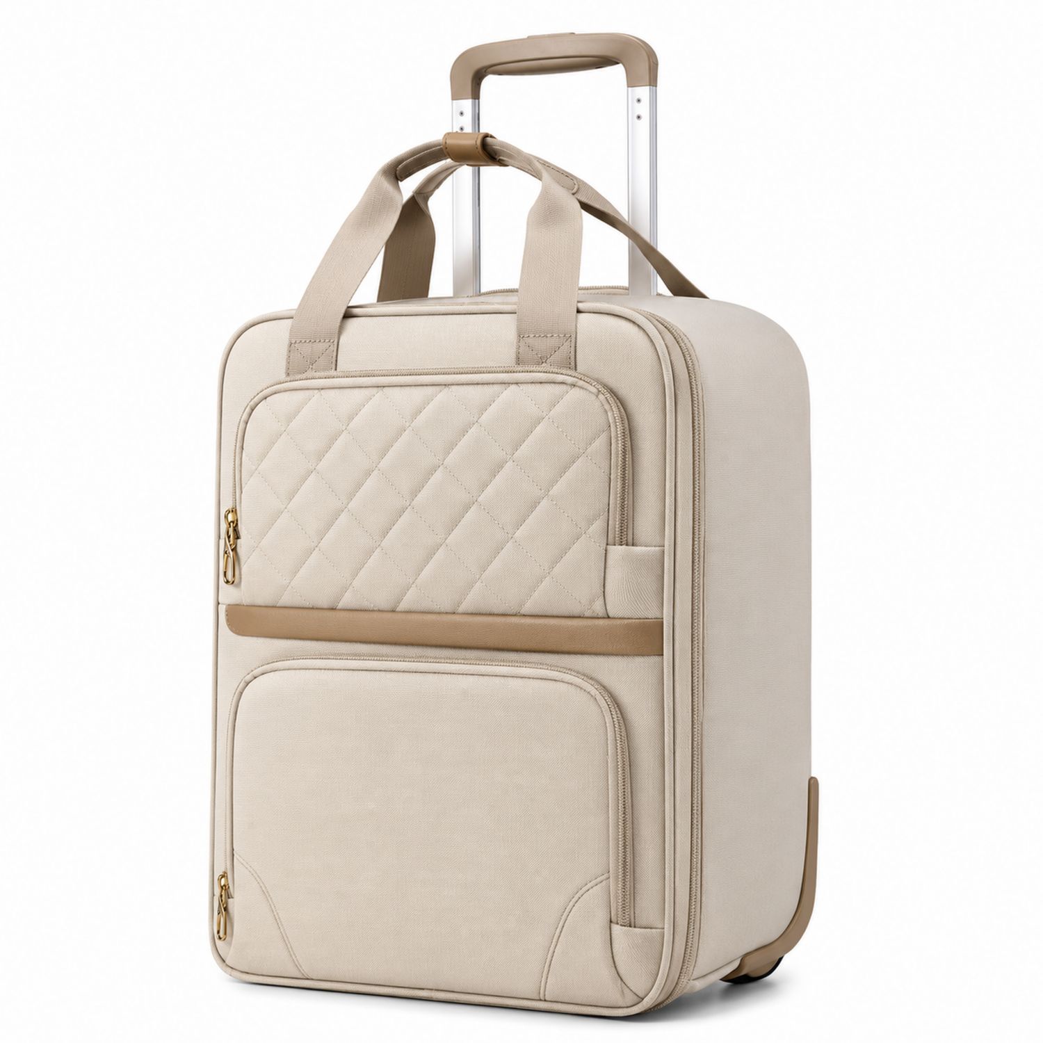 Valise cabine beige 45L à roulettes avec design matelassé