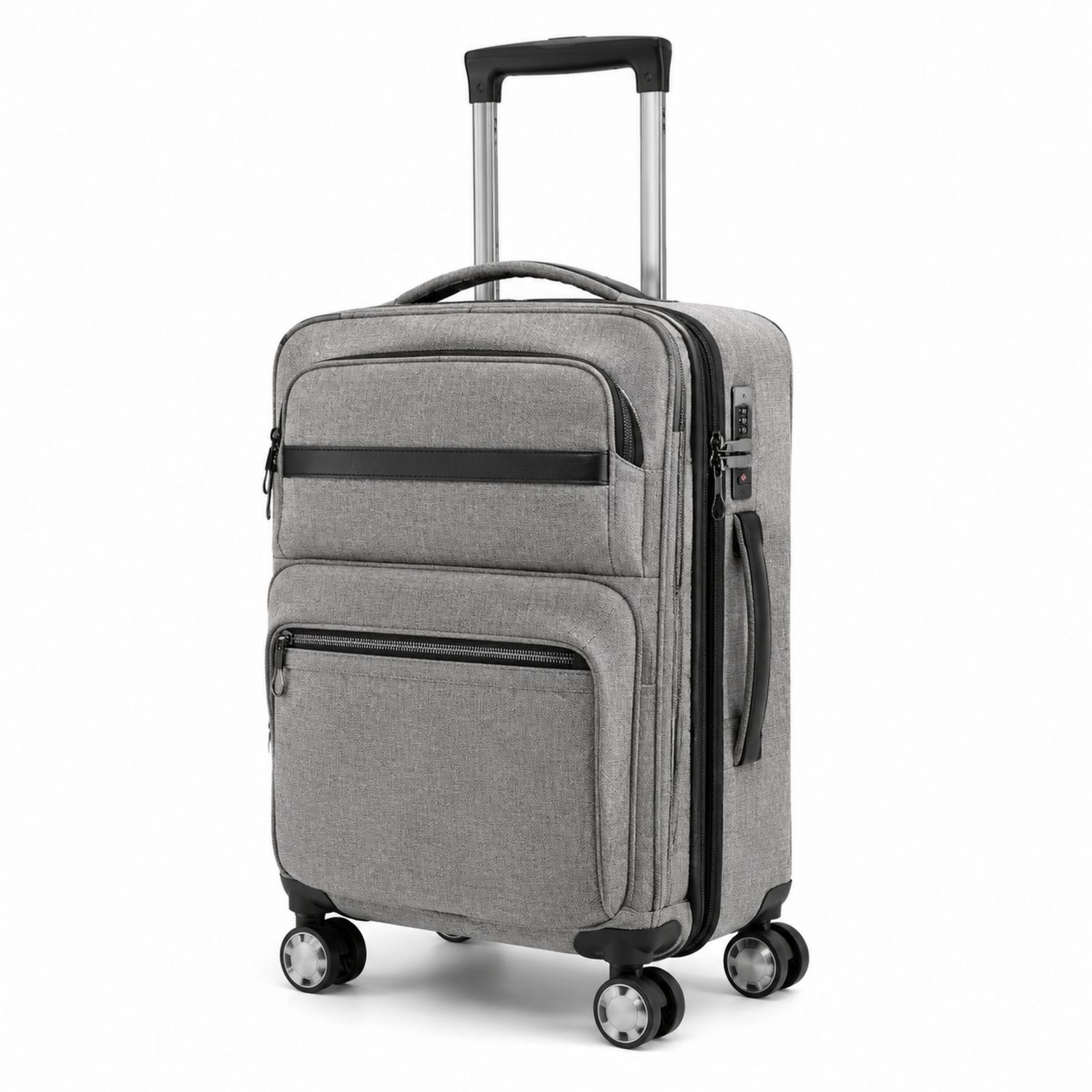 Valise cabine à roulettes extensible grise 30L avec serrure à combinaison