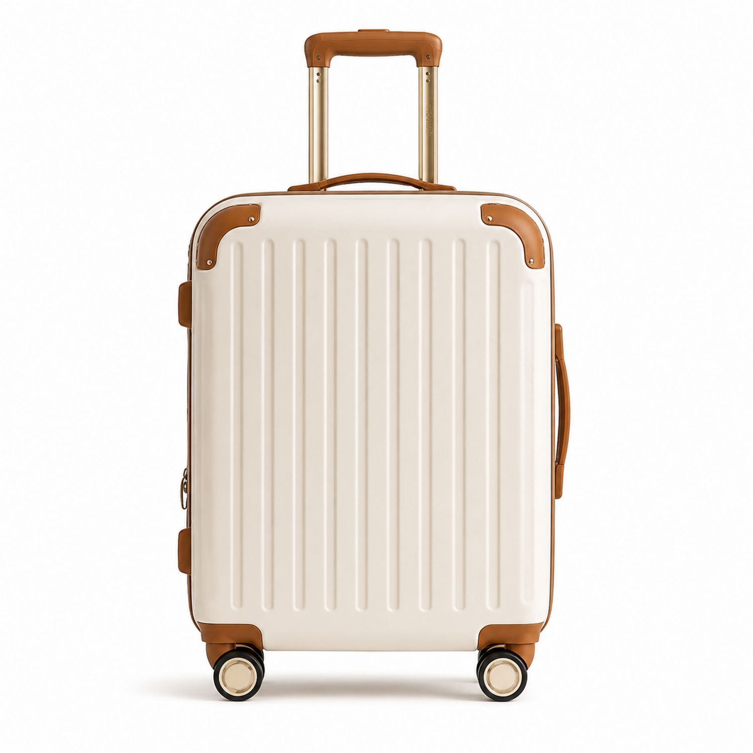 Valise cabine beige avec roulettes pivotantes et serrure à combinaison