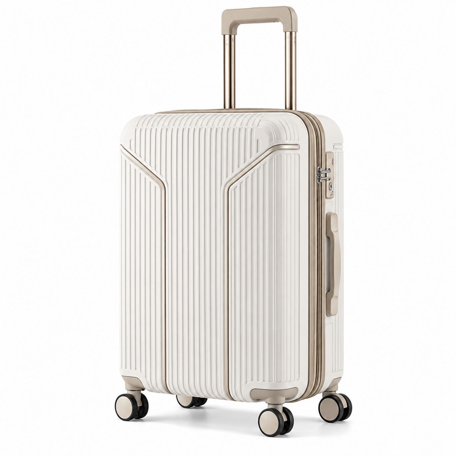 Valise rigide beige à roulettes pivotantes 55cm