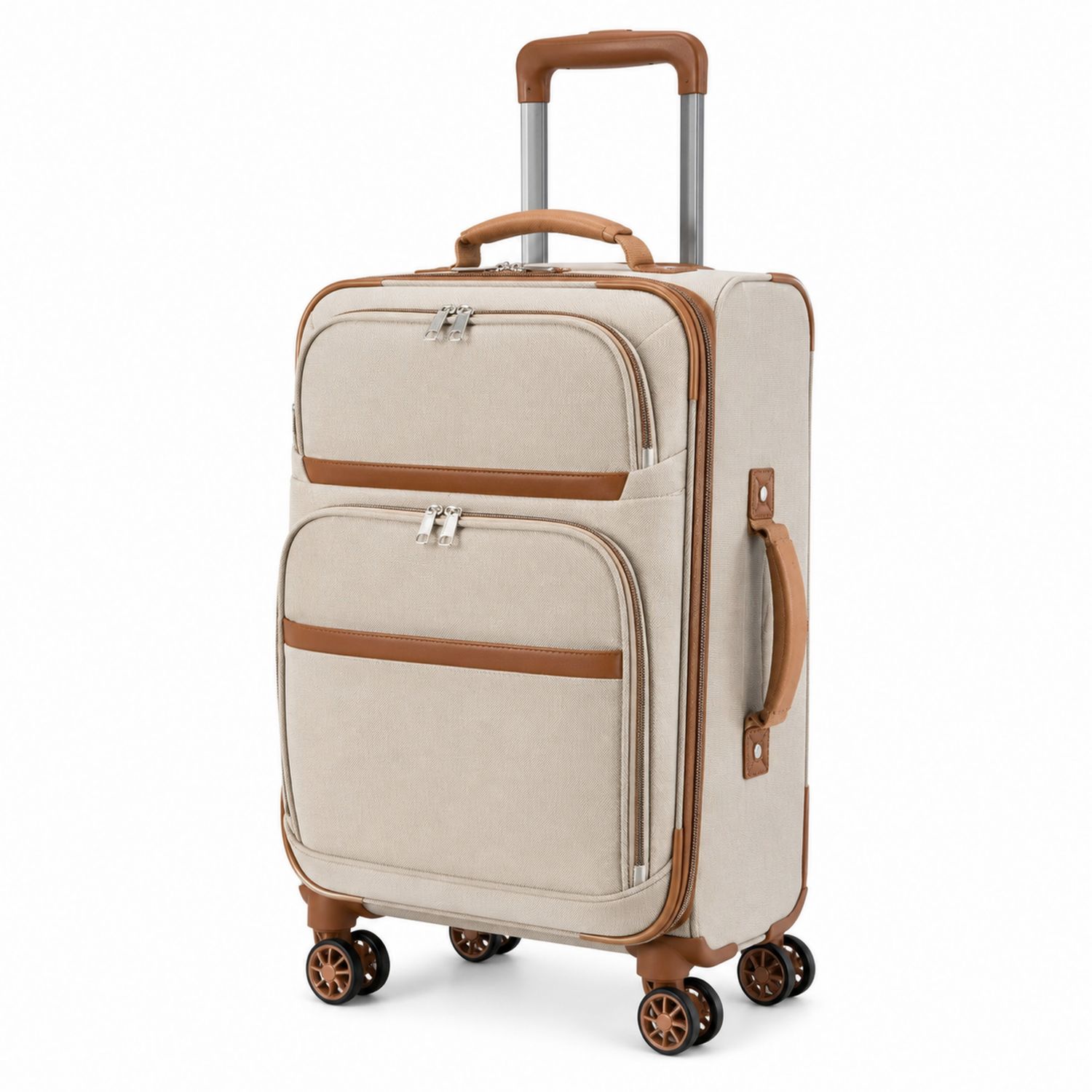 Valise Cabine Beige avec Roues Pivotantes et Détails Élégants