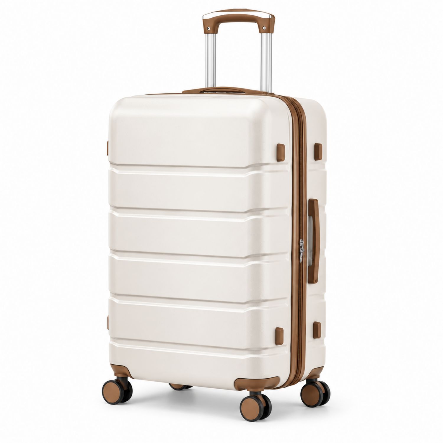 Valise à roulettes rigide beige avec poignées marron 55L
