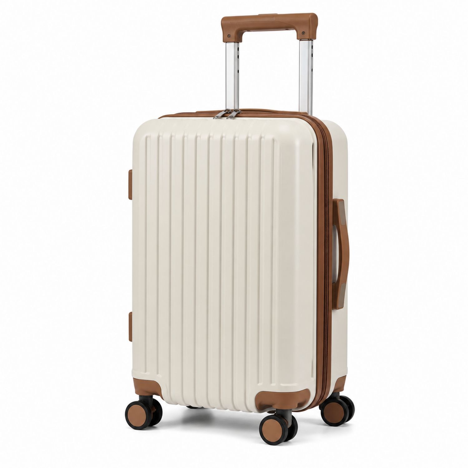 Valise rigide cabine blanc cassé et marron